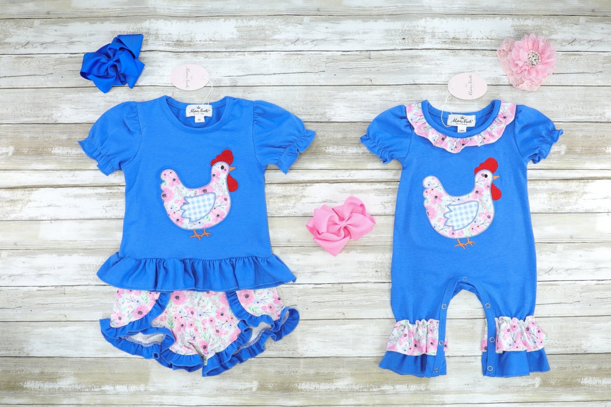 Blue Spring Chicken Shirt & Shorts Outfit - Marie Nicole Clothing