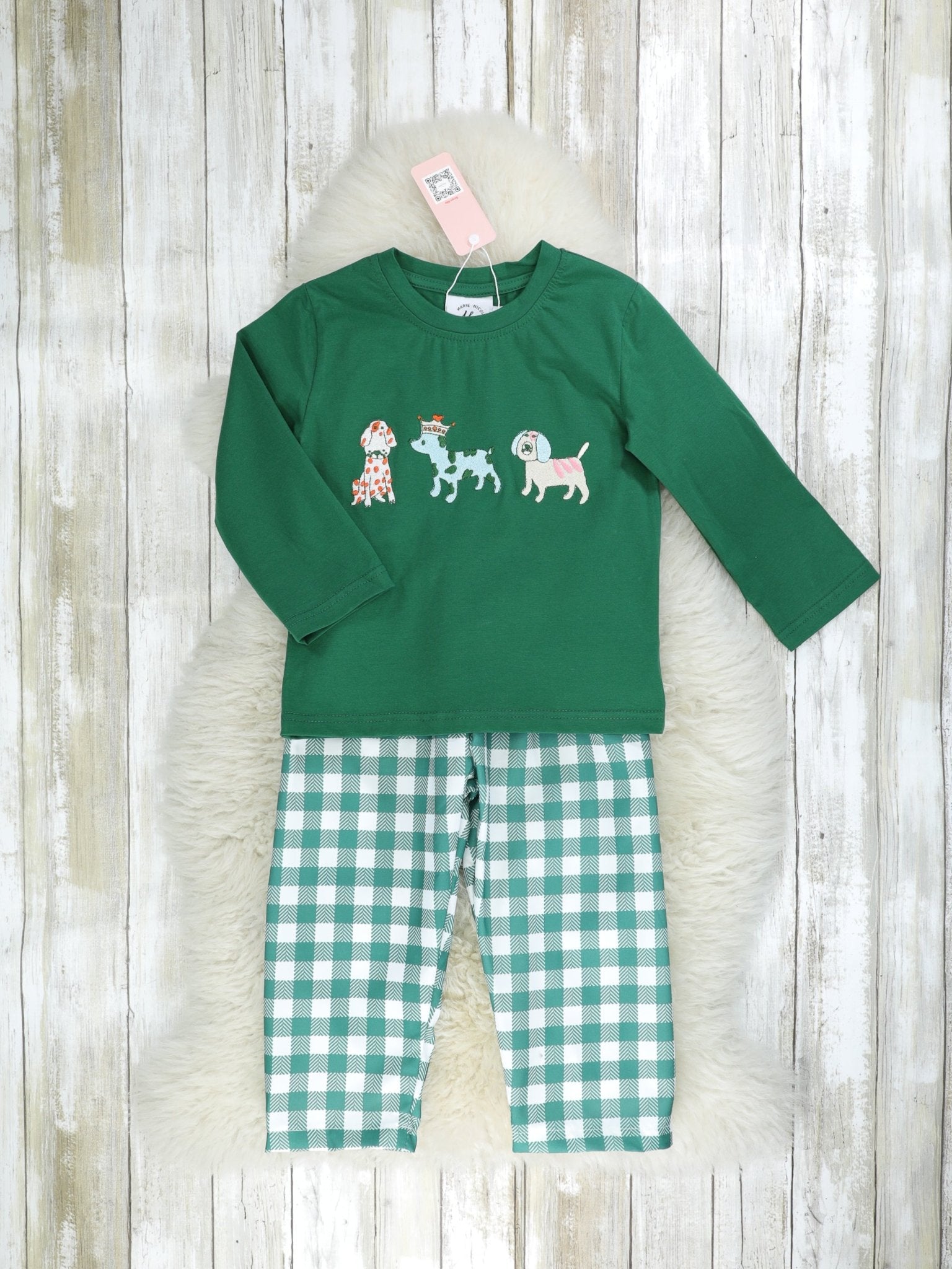 MNC Royal Pups™ Green Gingham Outfit - Marie Nicole Clothing