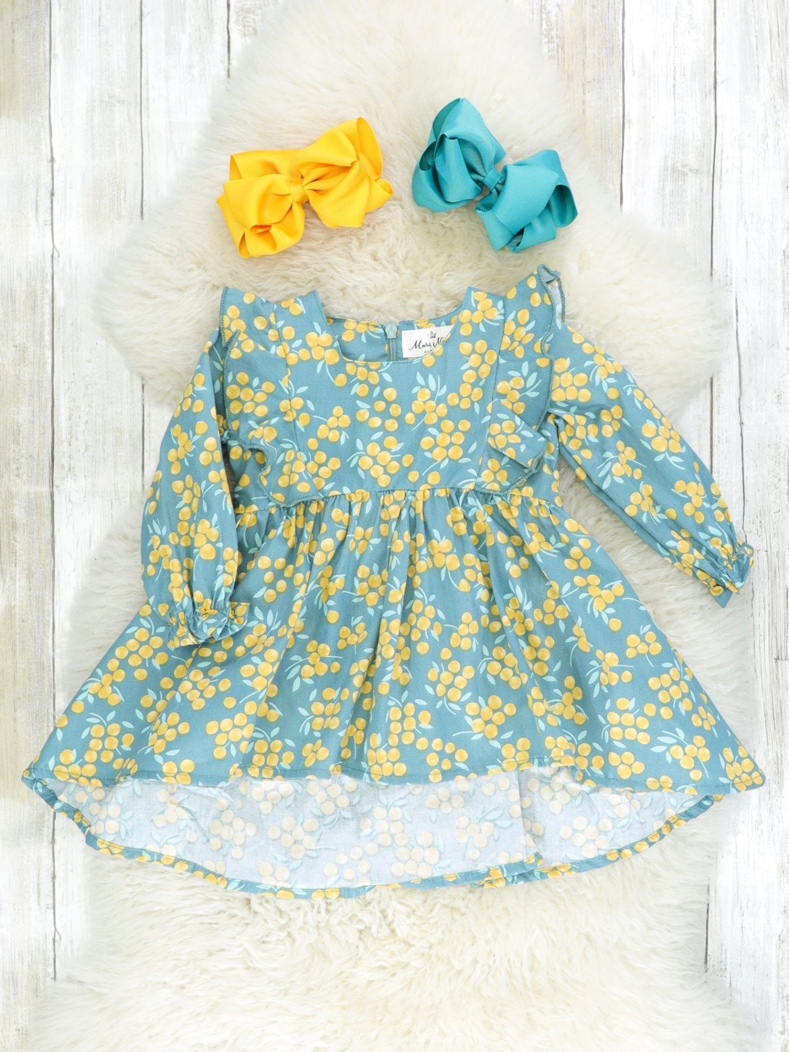 Frost Blue & Mustard Ruffle Top - Marie Nicole Clothing