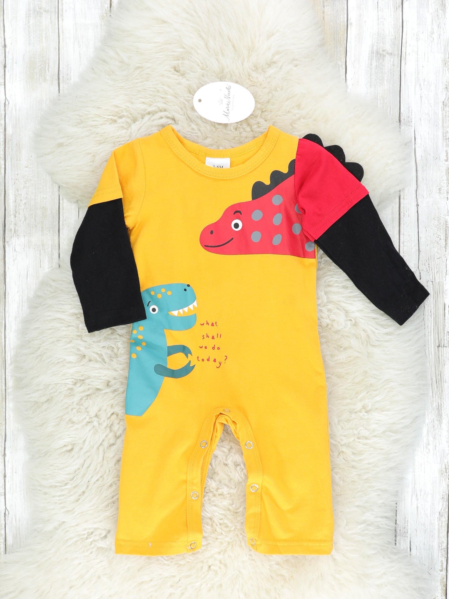Mustard Dinosaur Layered Romper - Marie Nicole Clothing