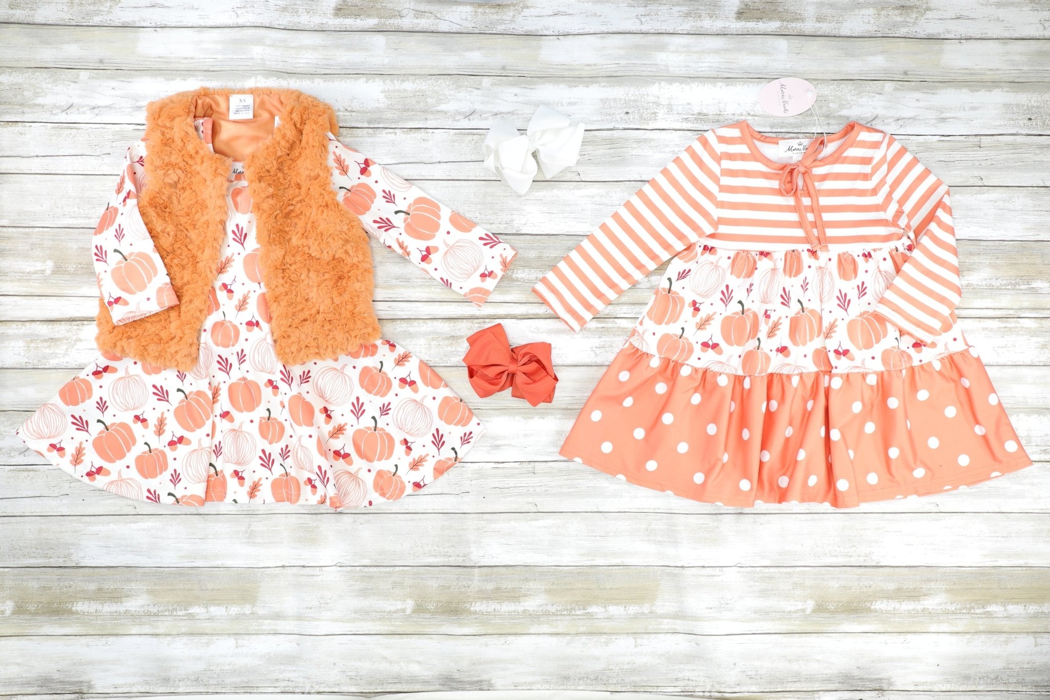 Orange & Cream Pumpkin Tiered Tie Dress - Marie Nicole Clothing