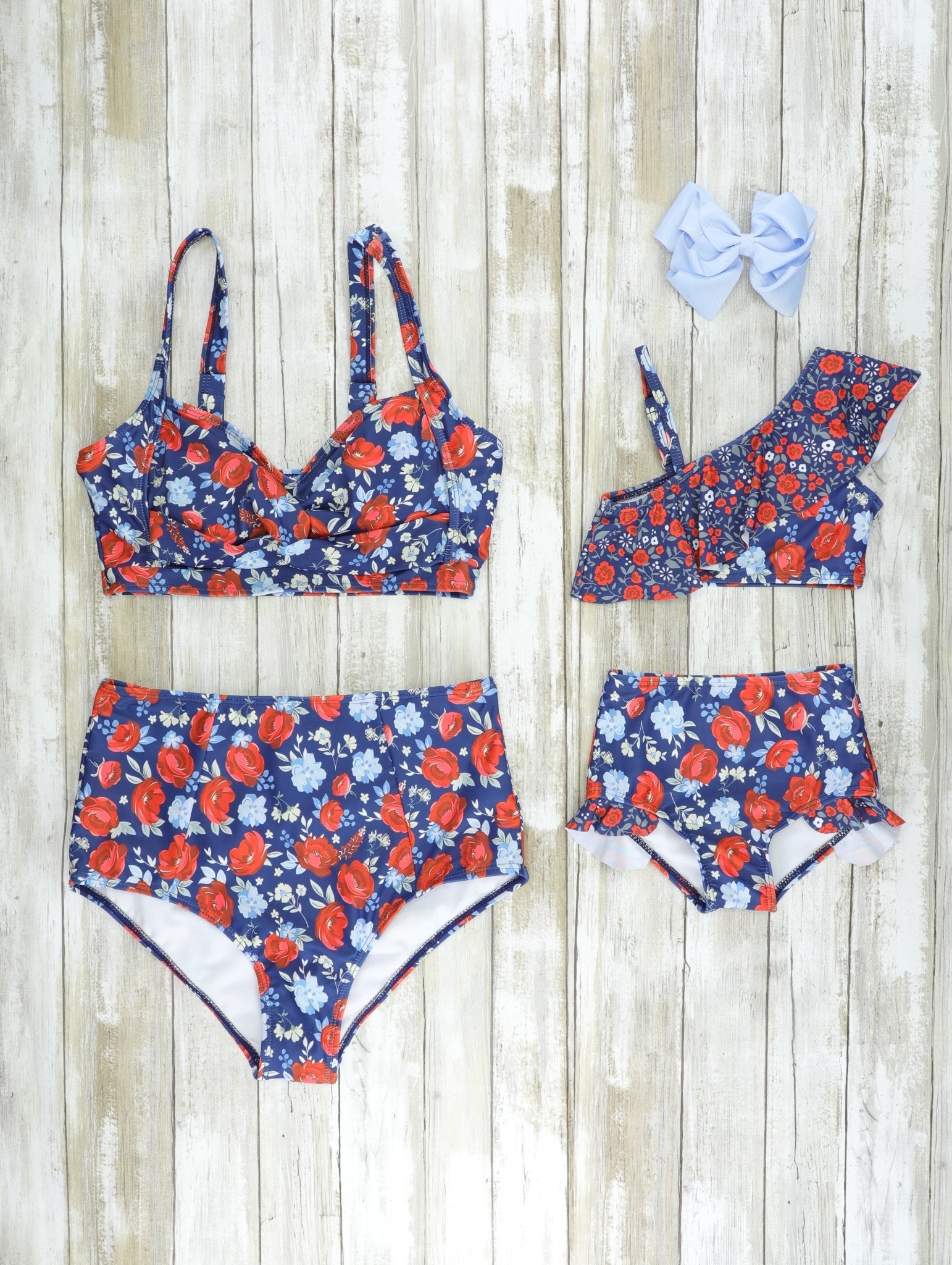 Mom & Me Red & Blue Rose Swimsuit - Marie Nicole Clothing