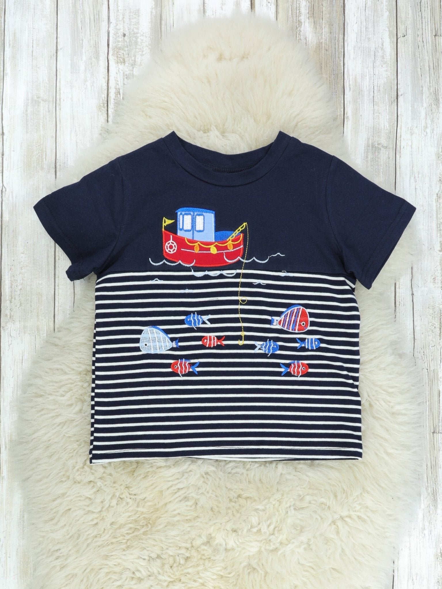 Navy Striped Fishing Shirt - Marie Nicole Clothing