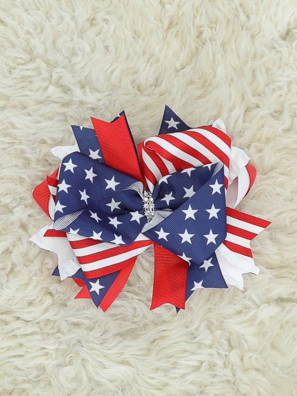 Patriotic Stars & Stripes Bow - Marie Nicole Clothing
