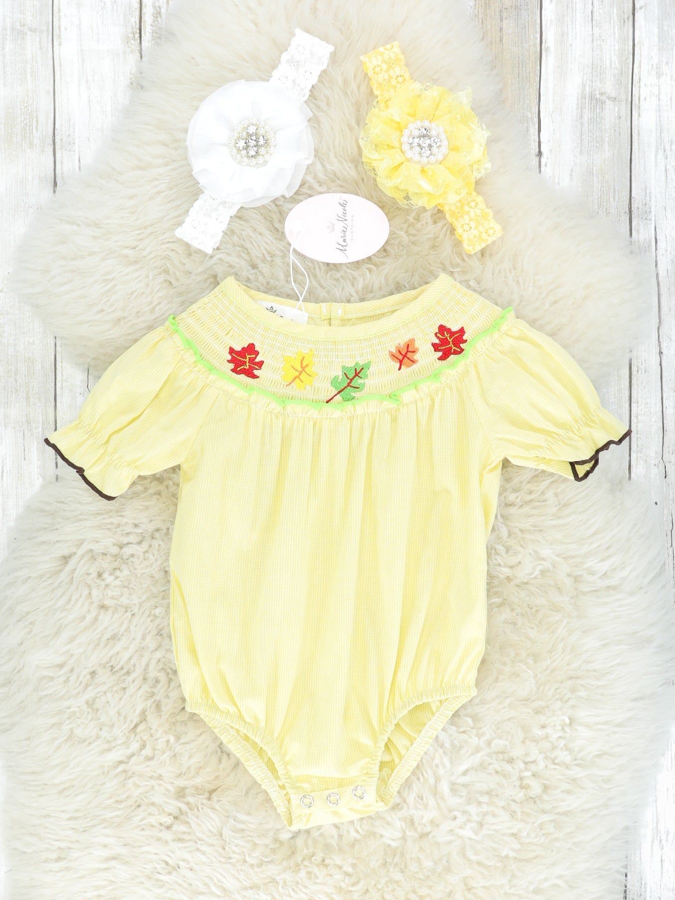 Fall Leaves Smocked Romper - Marie Nicole Clothing