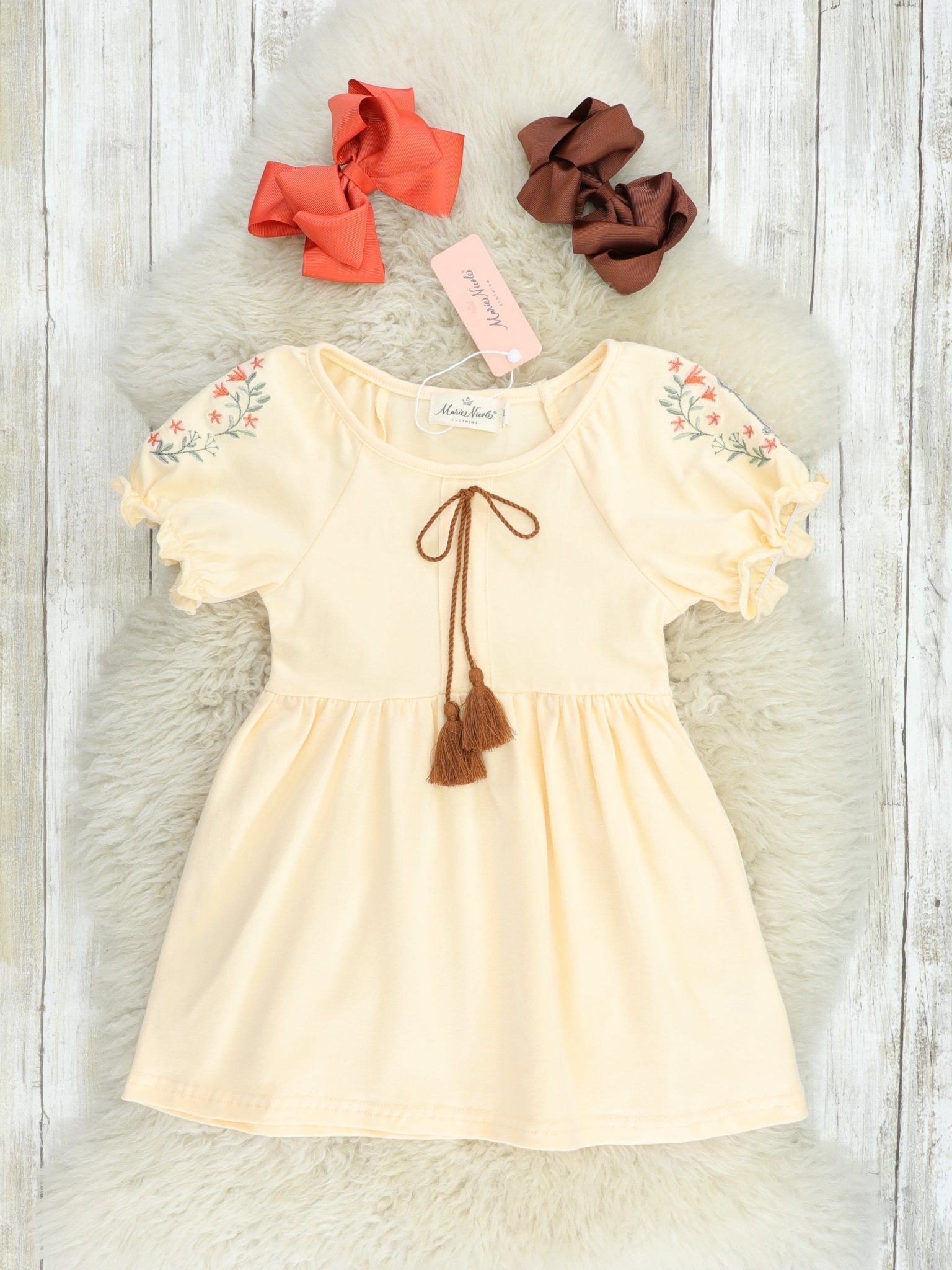 Pastel Yellow Floral Tie Dress - Marie Nicole Clothing