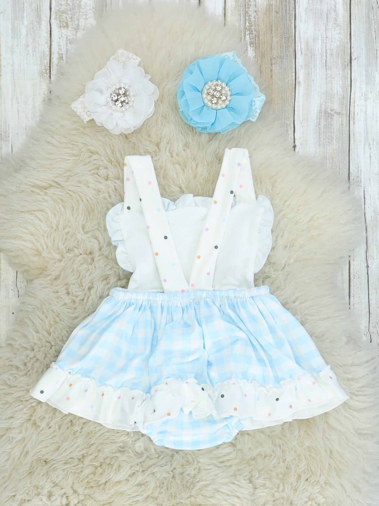 Blue Check Rainbow Ruffle Dress - Marie Nicole Clothing