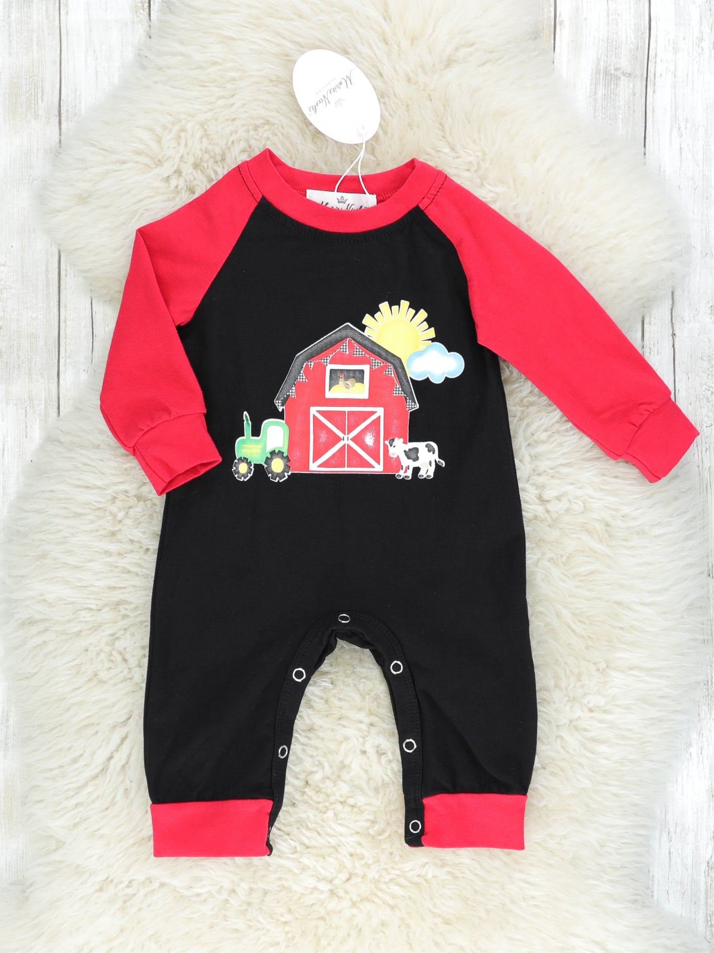 Red Raglan Barn Romper - Marie Nicole Clothing