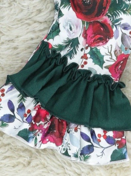 Hunter Green Rose Ruffle Romper - Marie Nicole Clothing