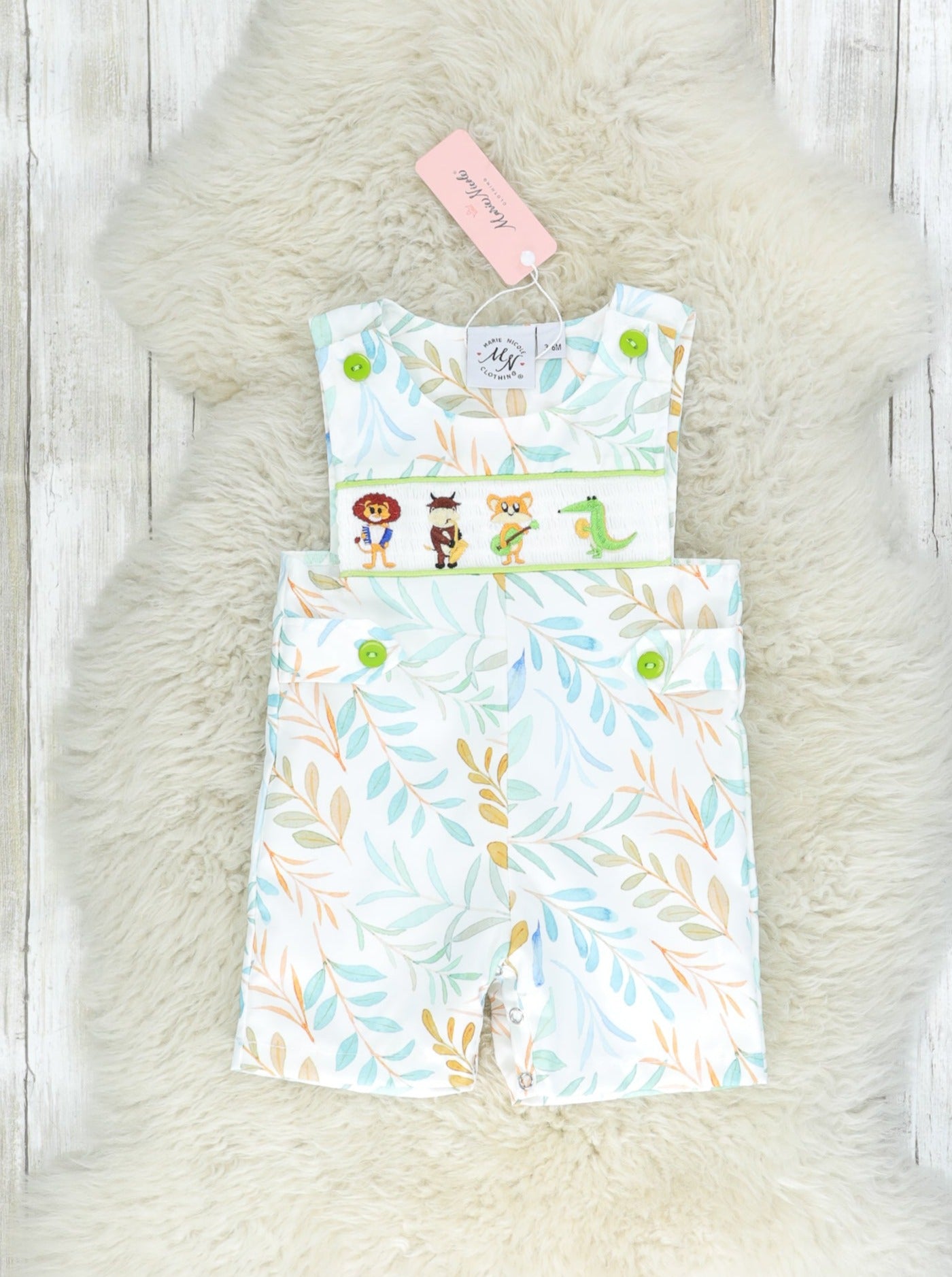 Jazzy Zoo Friends Smocked Johnny - Marie Nicole Clothing
