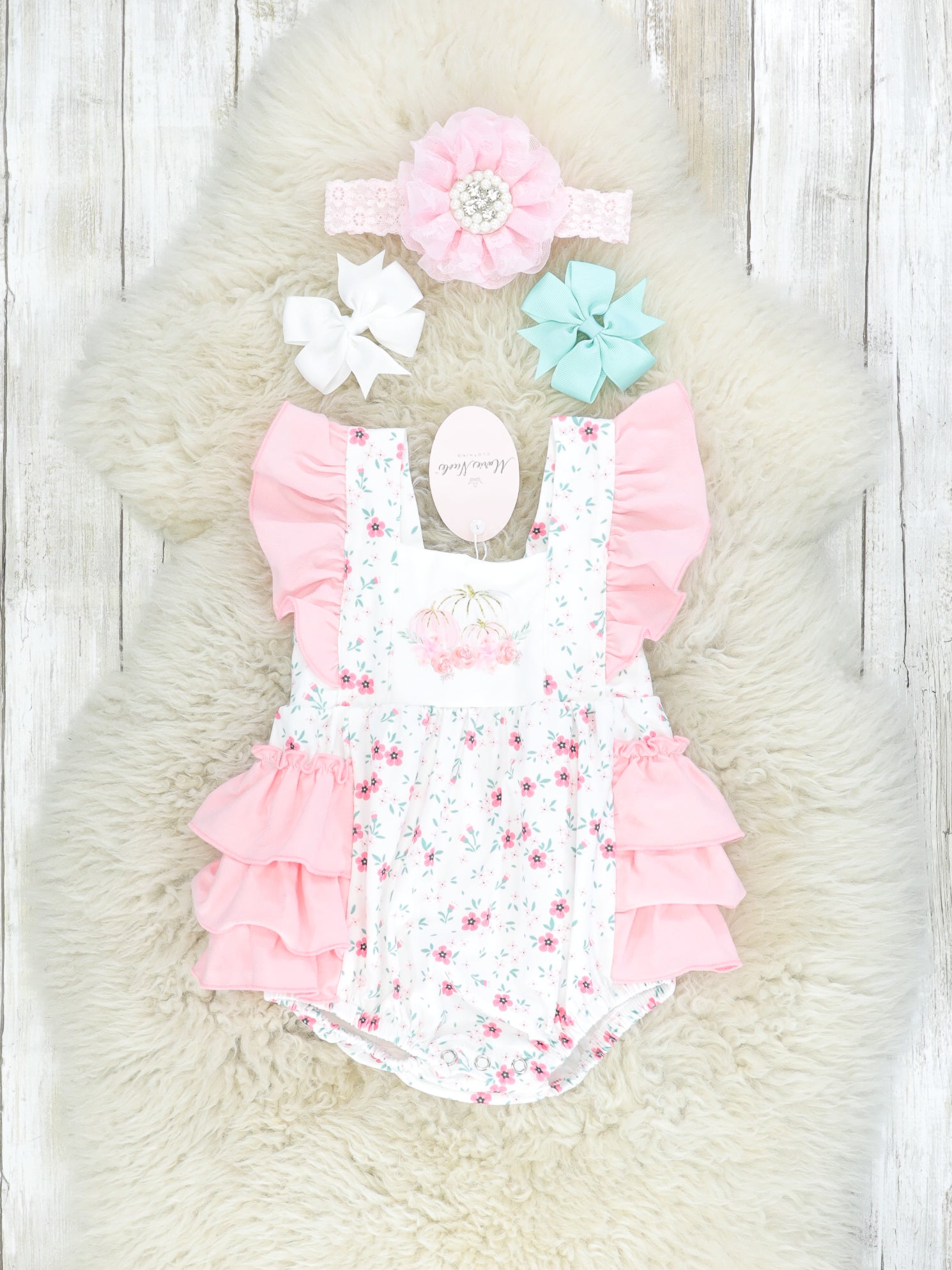 Pink Pumpkin Floral Romper - Marie Nicole Clothing