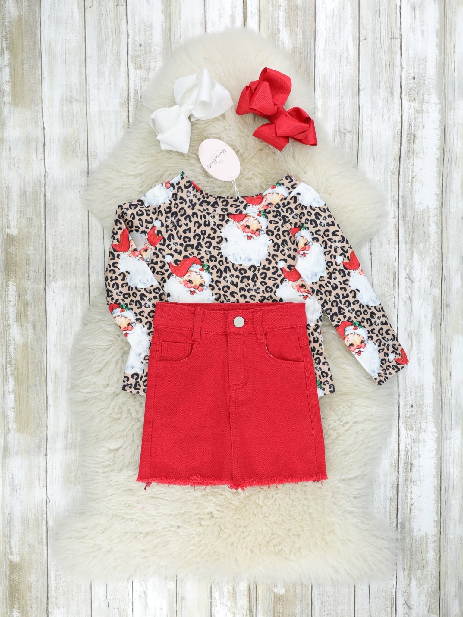 Red Leopard Santa Skirt Outfit - Marie Nicole Clothing