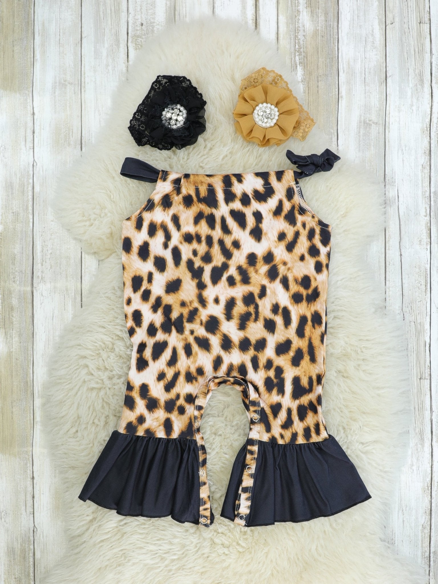 Cheetah Print Ruffle Romper - Marie Nicole Clothing