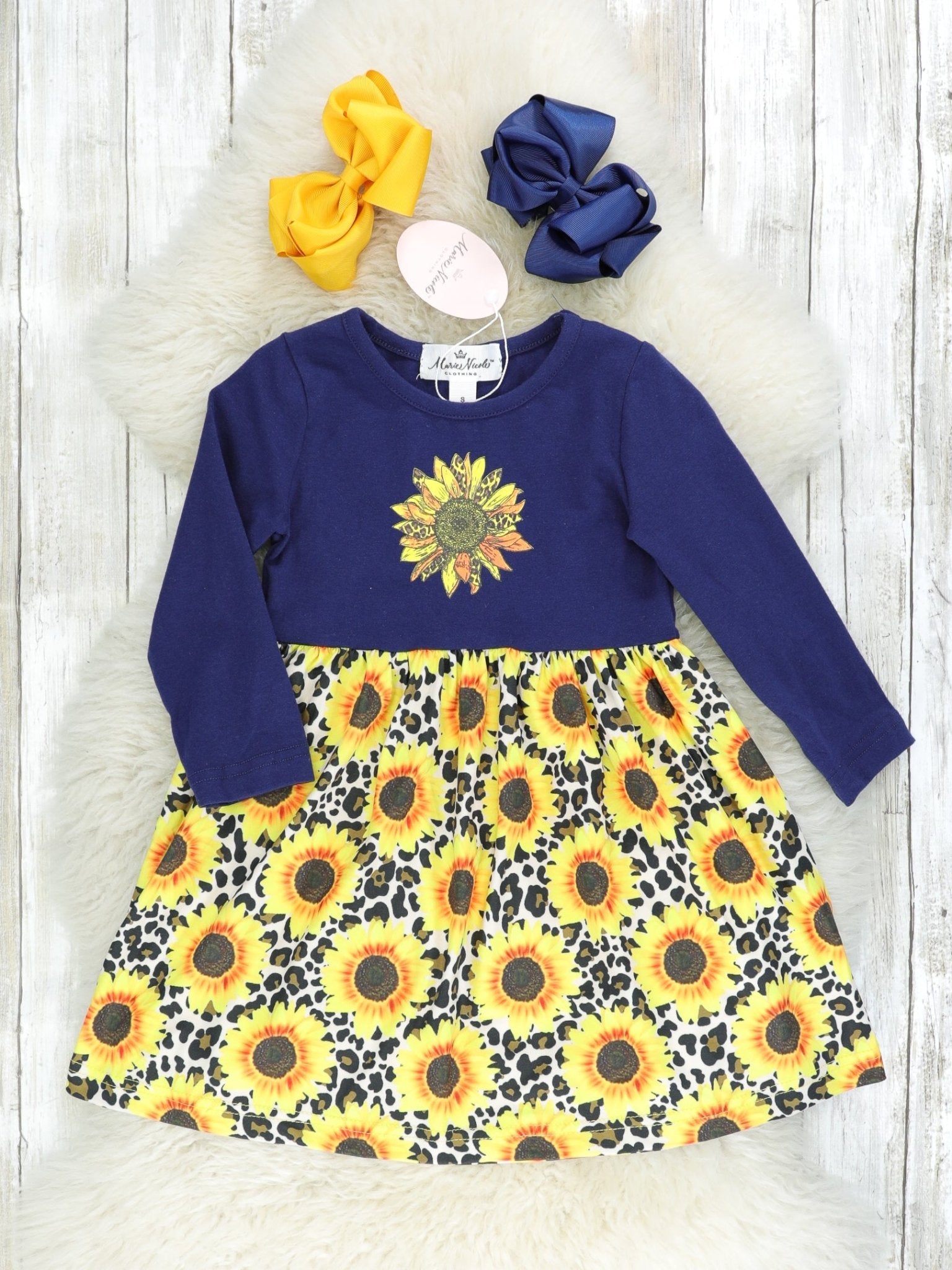 Navy & Leopard Sunflower Swing Dress - Marie Nicole Clothing