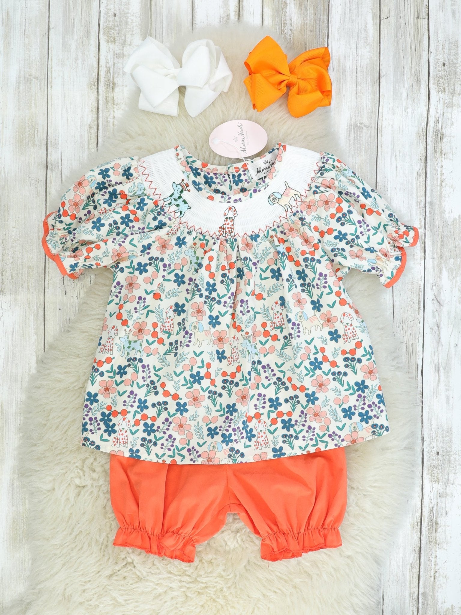 MNC Royal Pups Smocked Floral Outfit™ - Marie Nicole Clothing