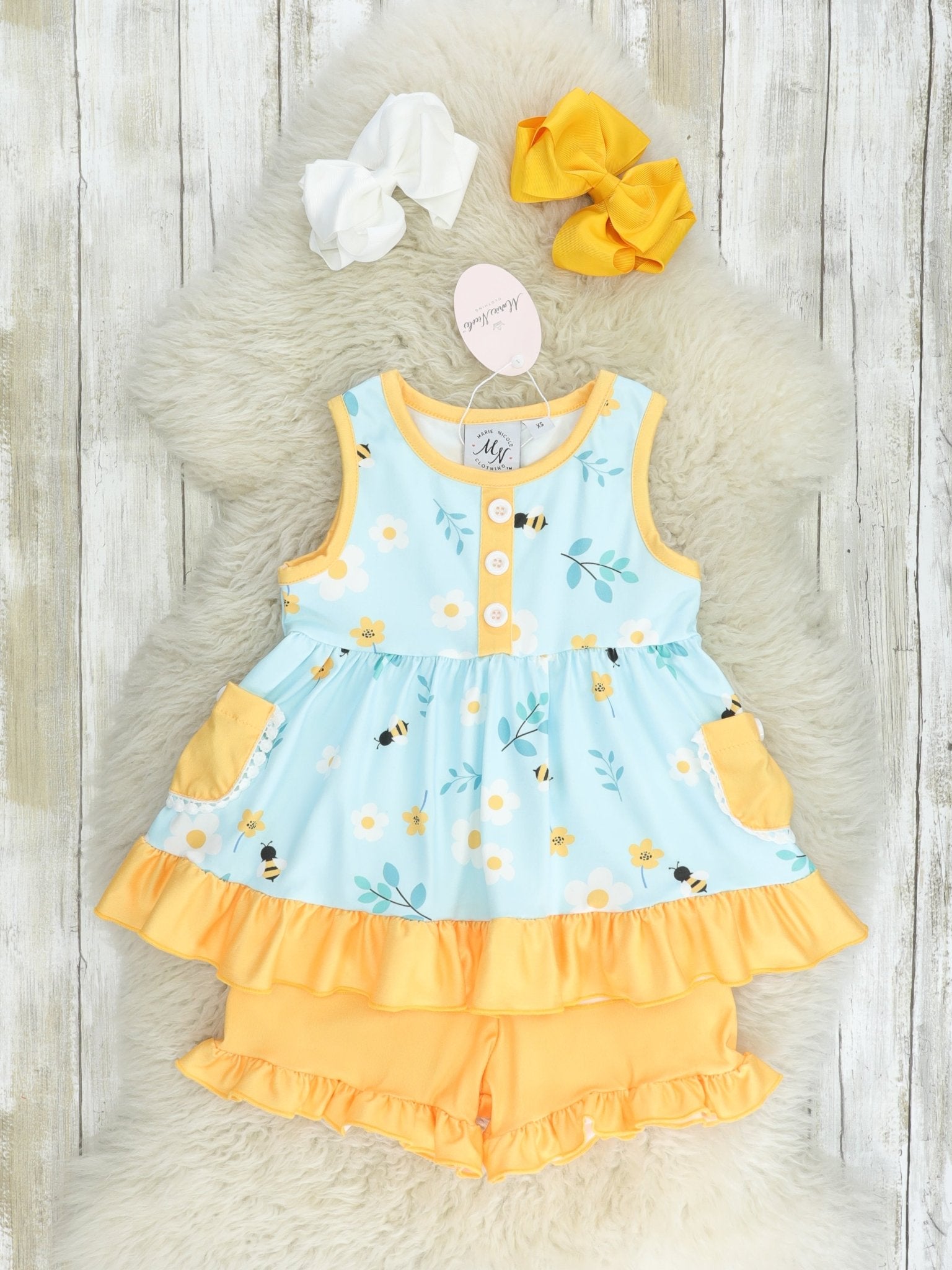 Beautiful Bees Ruffle Outfit - Marie Nicole Clothing