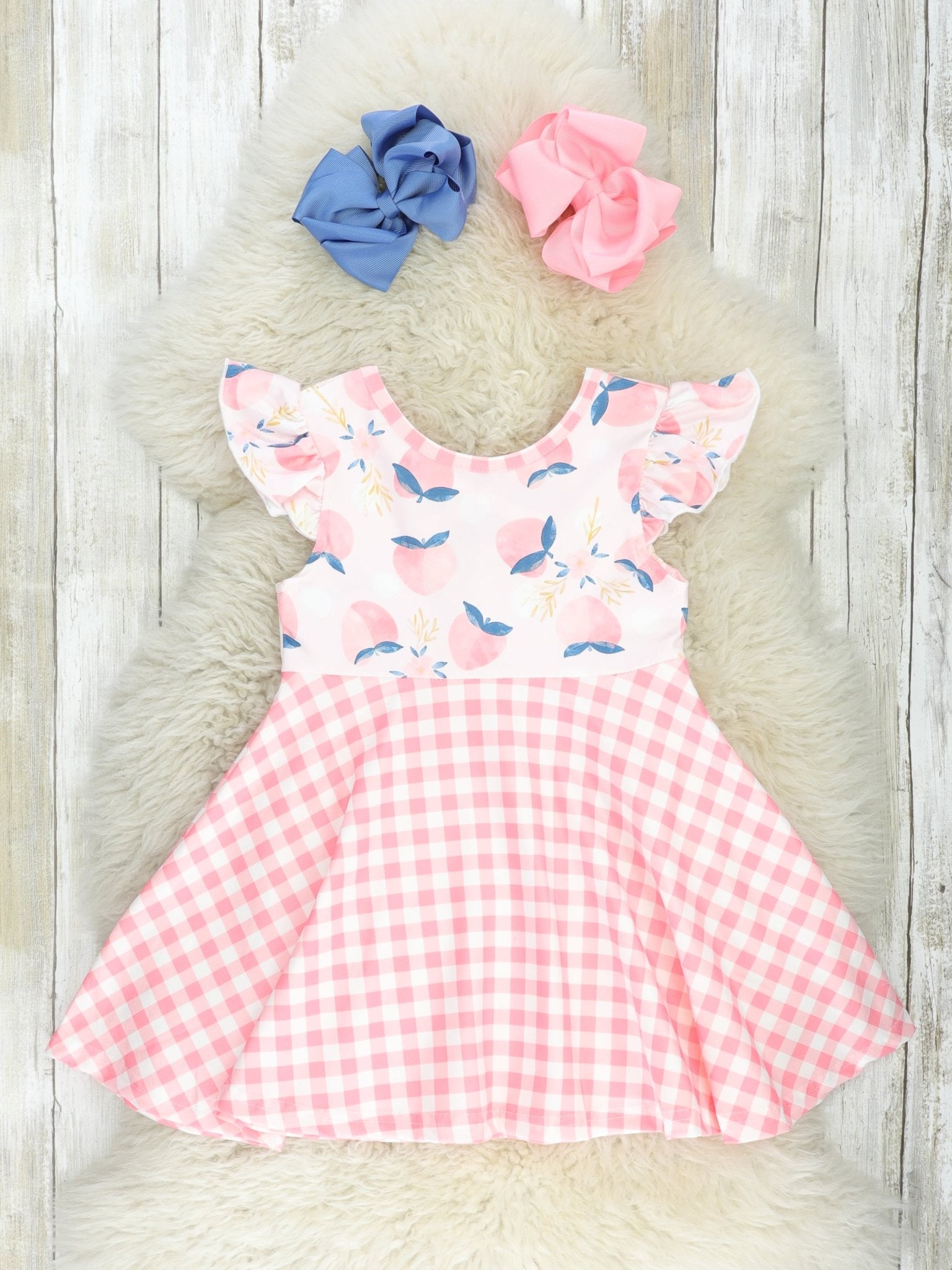 Pink Gingham Peach Ruffle Dress - Marie Nicole Clothing