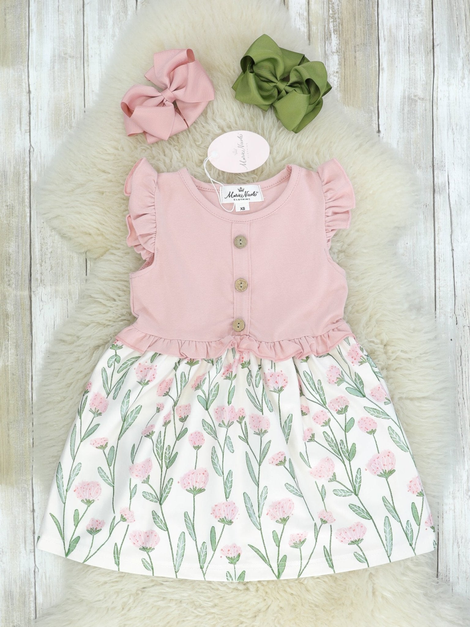 Pink Dandelion Ruffle Dress - Marie Nicole Clothing