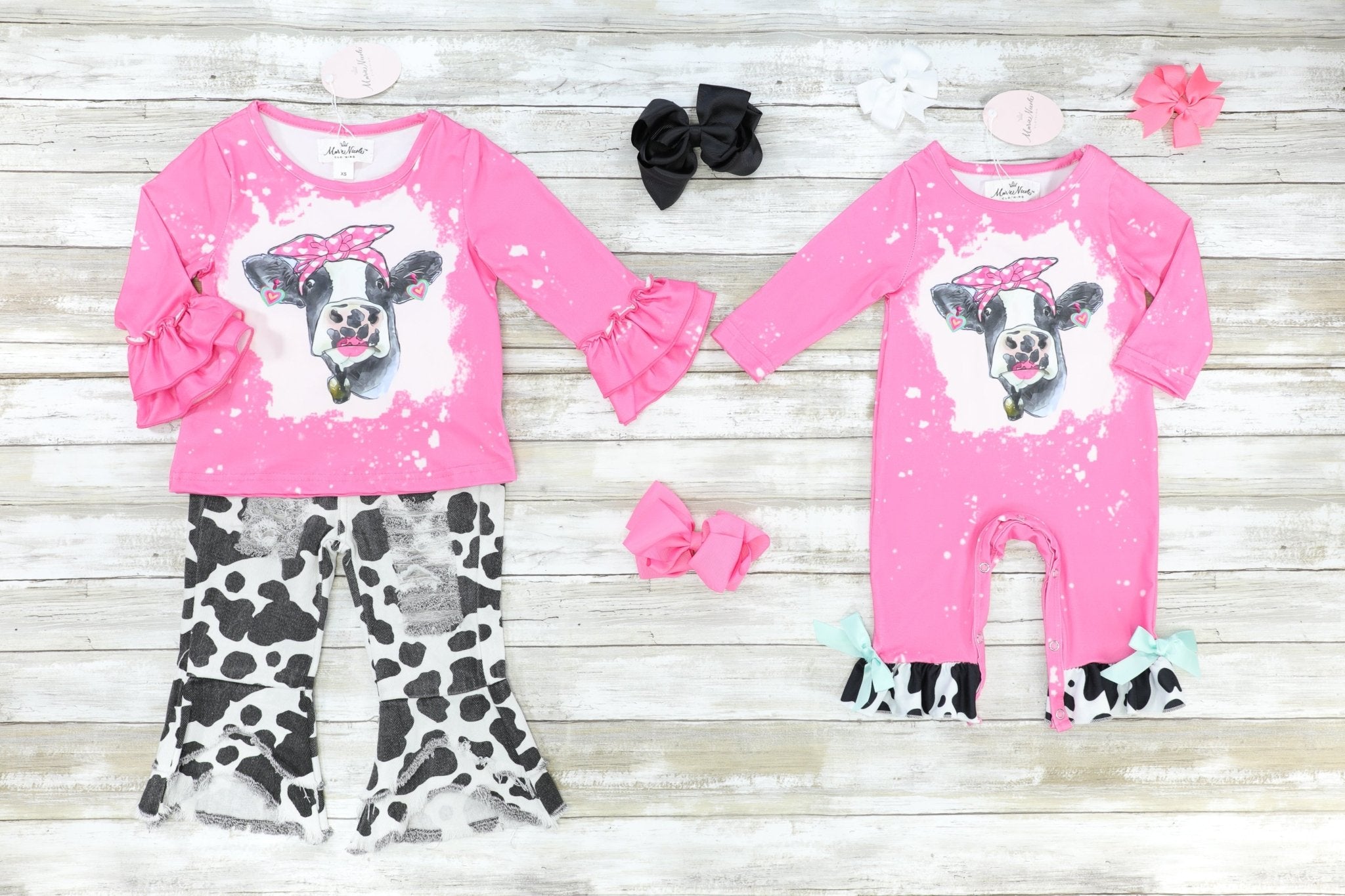 Pink Bleached Cow Ruffle Romper - Marie Nicole Clothing