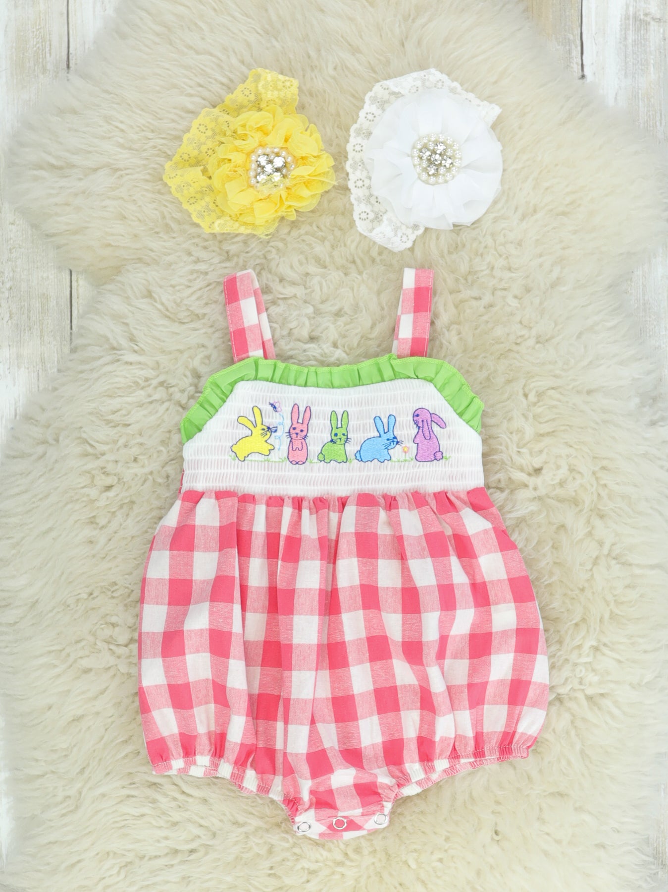 Picnic Bunnies Cotton Red Check Bubble Romper - Marie Nicole Clothing