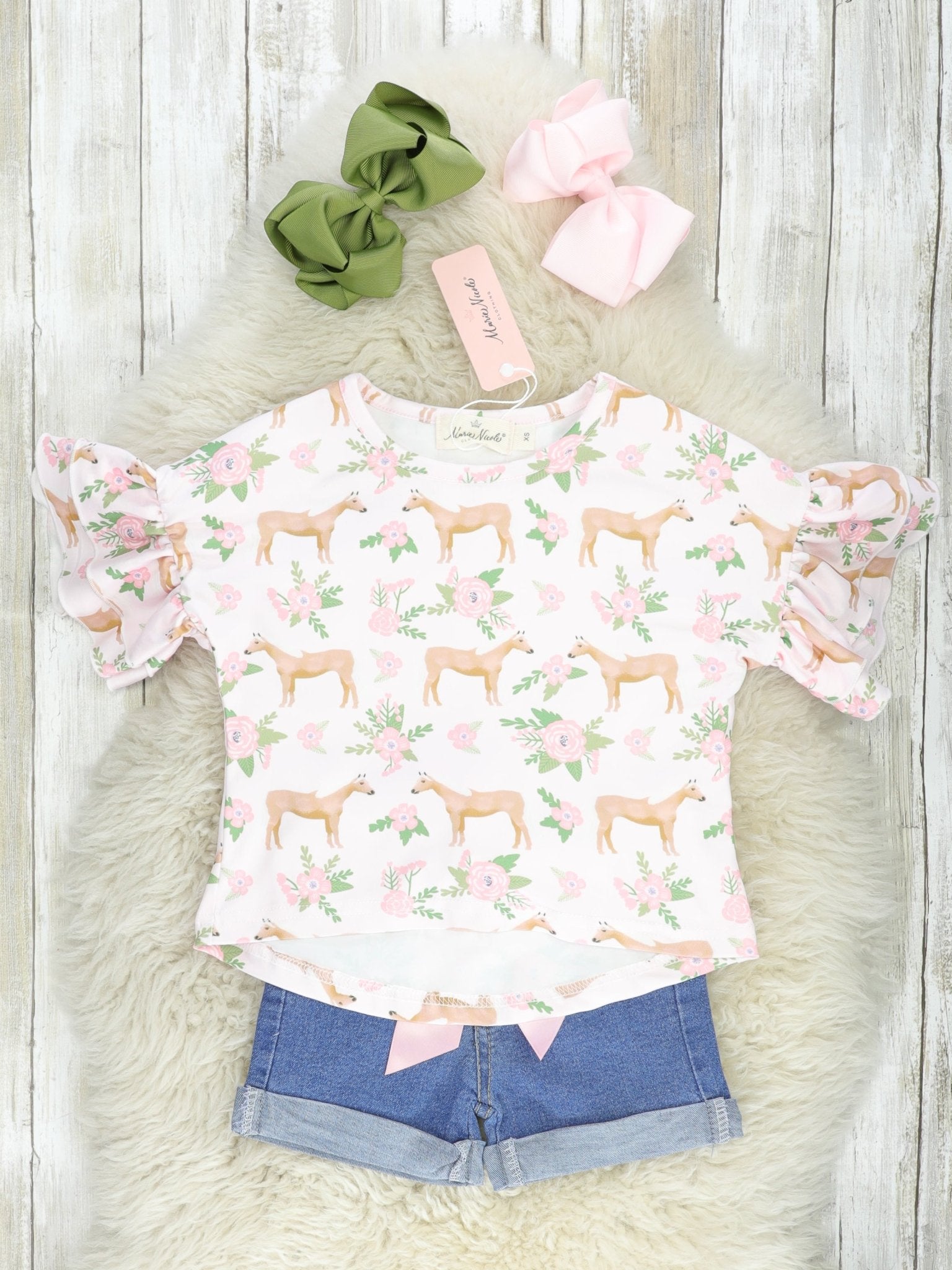 Sage Floral Horse Outfit - Marie Nicole Clothing