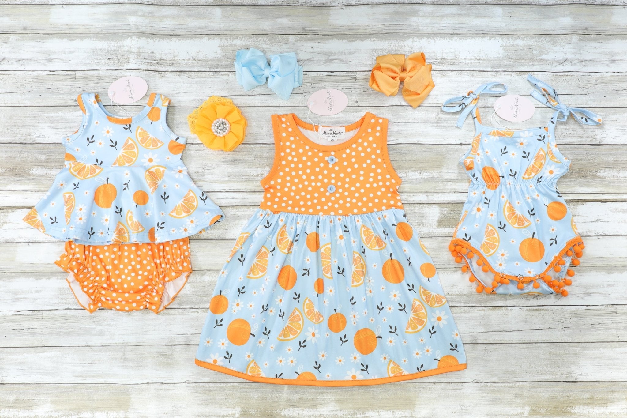 Citrus Tie Pom Pom Romper - Marie Nicole Clothing