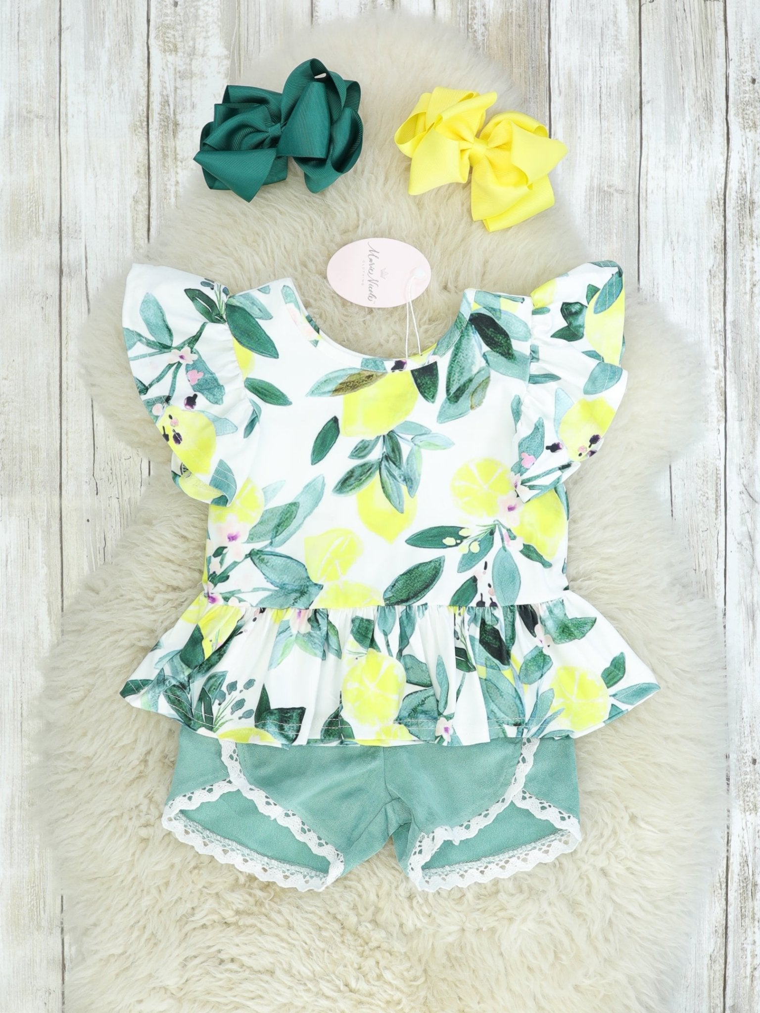 Lemon Peplum Top & Shorts Outfit - Marie Nicole Clothing