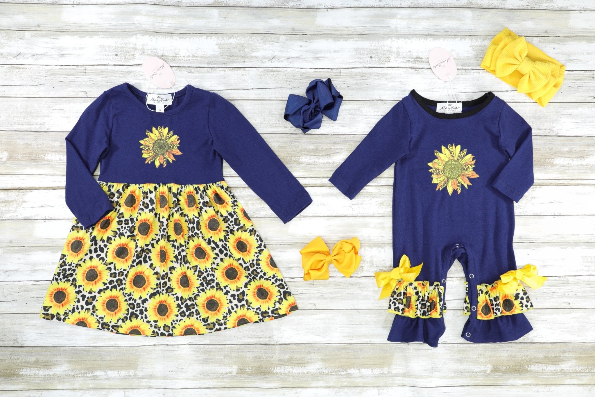 Navy & Leopard Sunflower Swing Dress - Marie Nicole Clothing