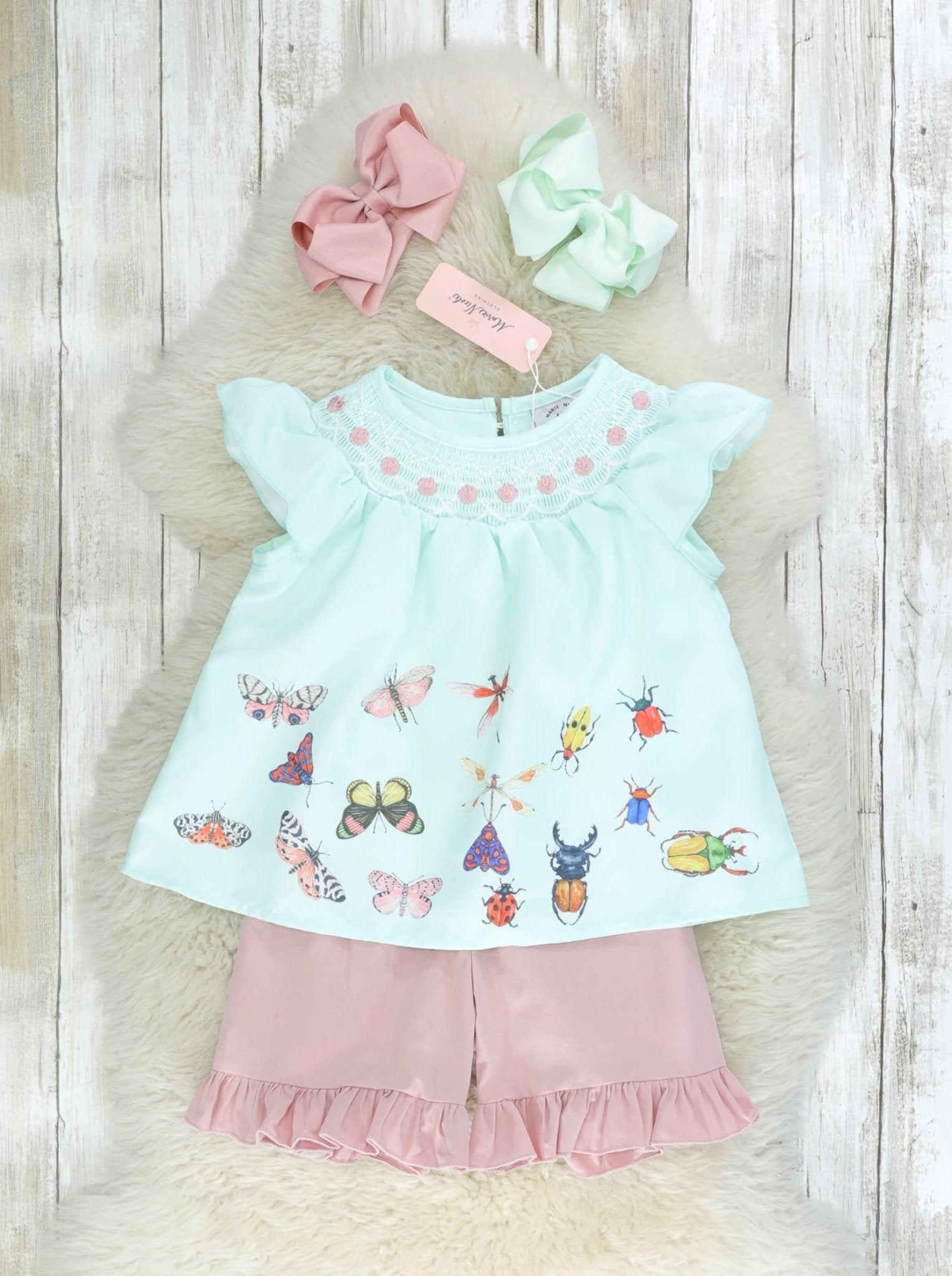Smocked Bug Life Ruffle Outfit - Marie Nicole Clothing
