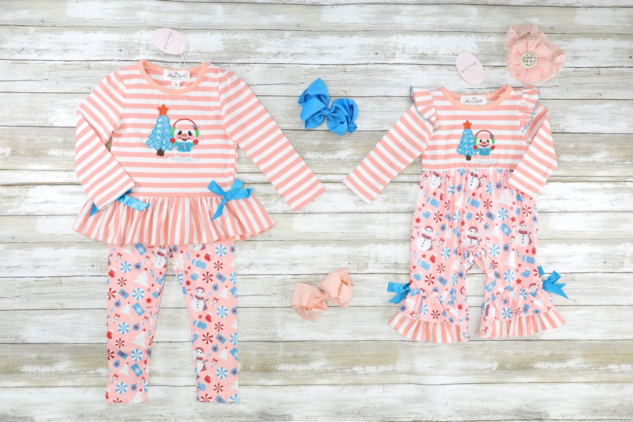 Peach Christmas Ruffle Outfit - Marie Nicole Clothing