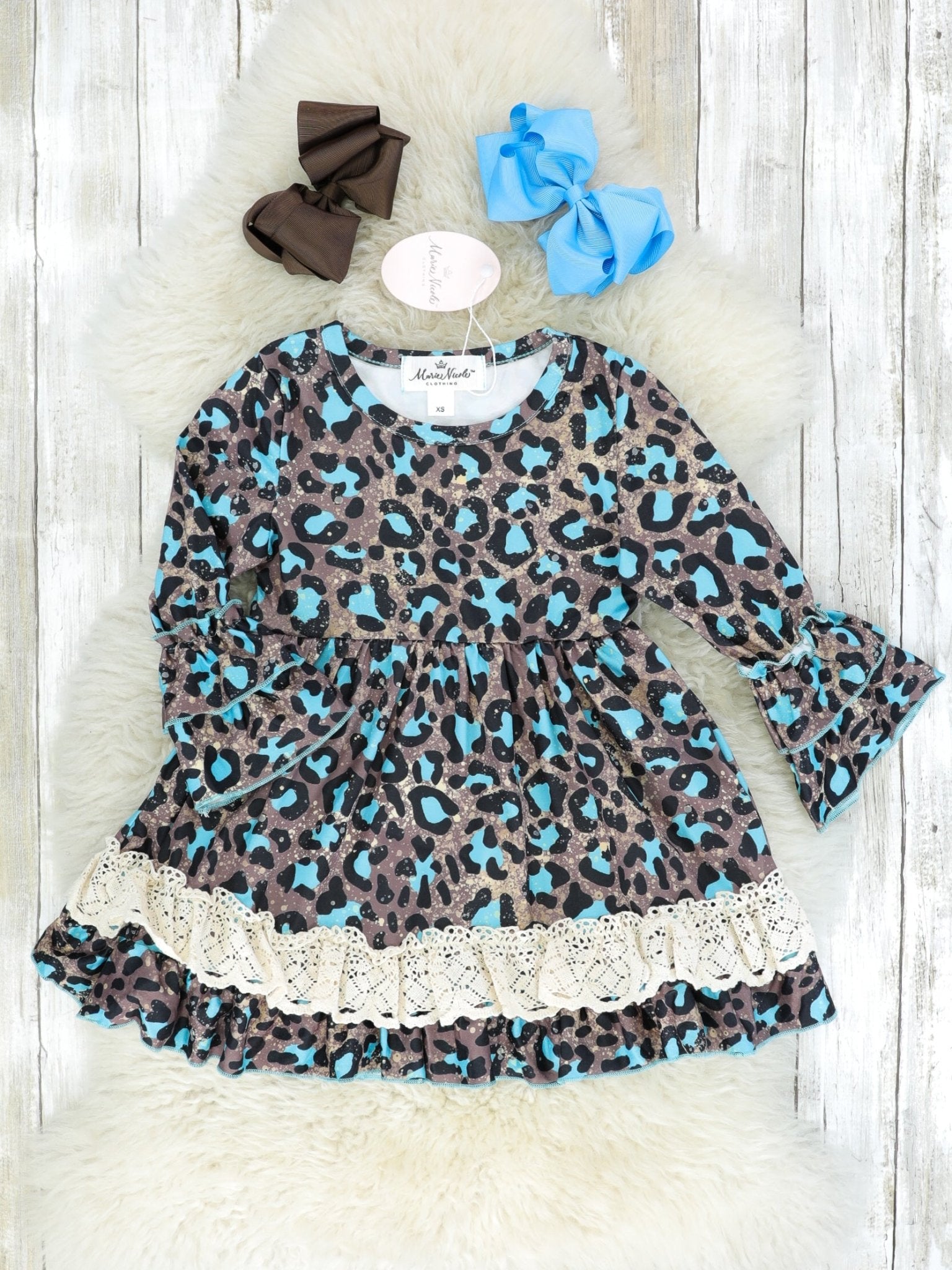 Bright Blue Leopard Ruffle Dress - Marie Nicole Clothing