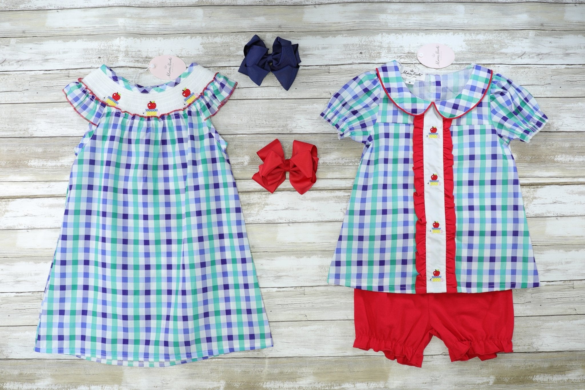 Plaid Smocked Apple Outfit - Marie Nicole Clothing
