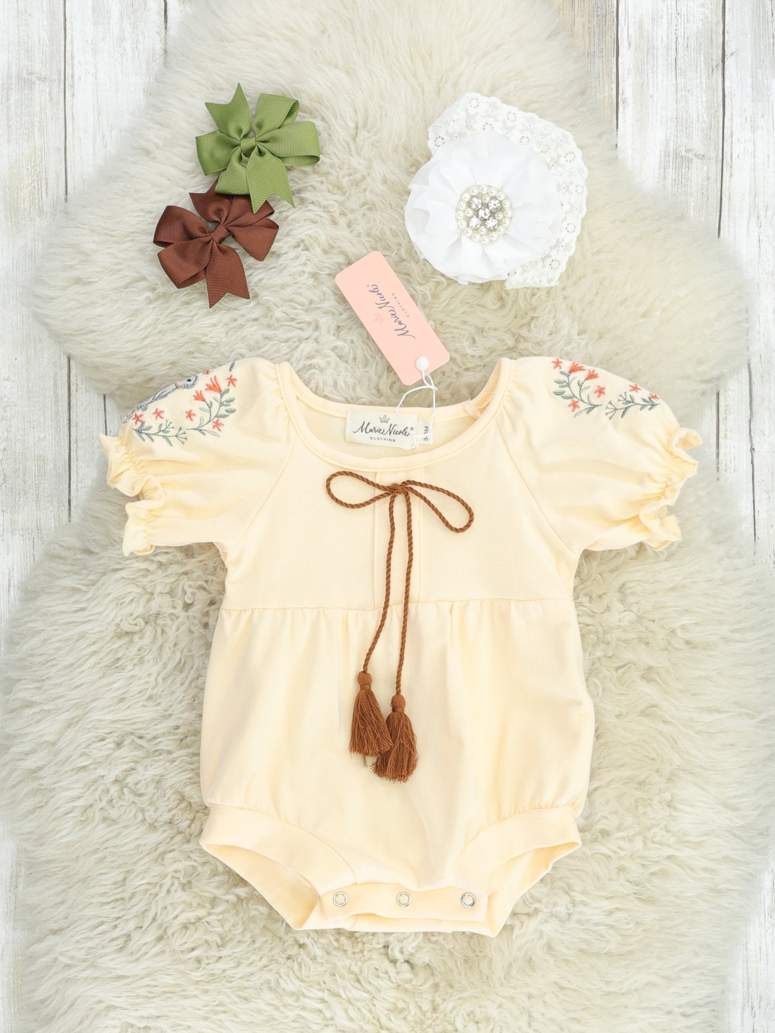 Pastel Yellow Floral Tie Romper - Marie Nicole Clothing