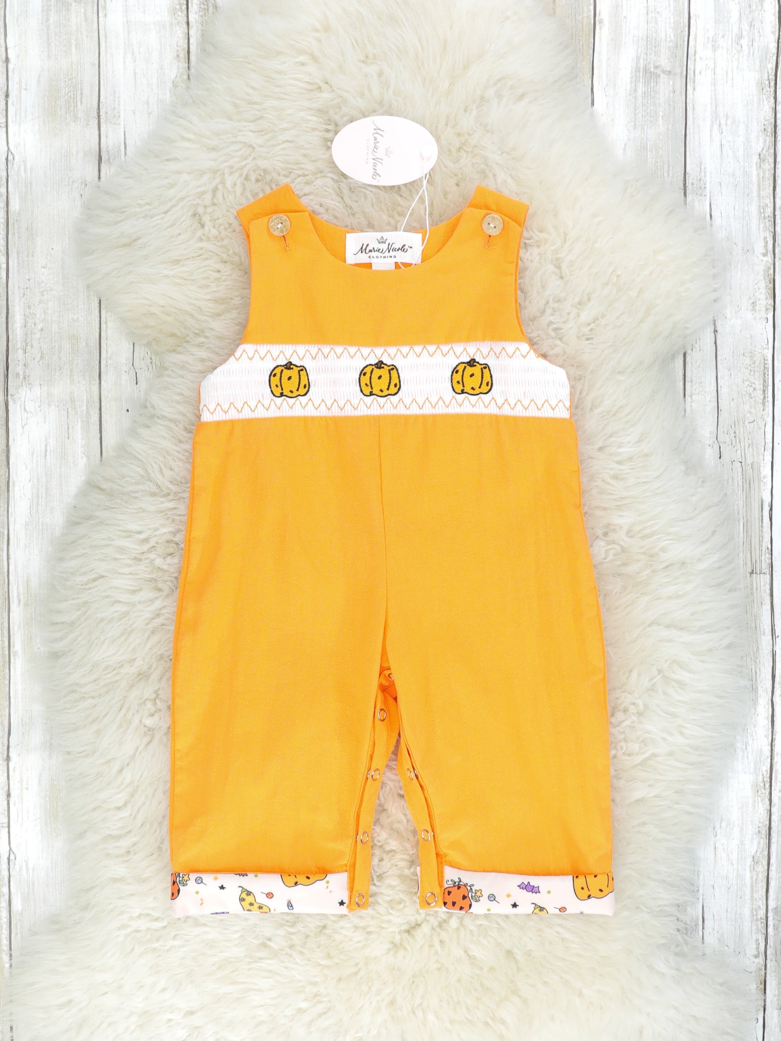 Pumpkin Spice & Spooky Nights Smocked Johnny Outfit - Marie Nicole Clothing