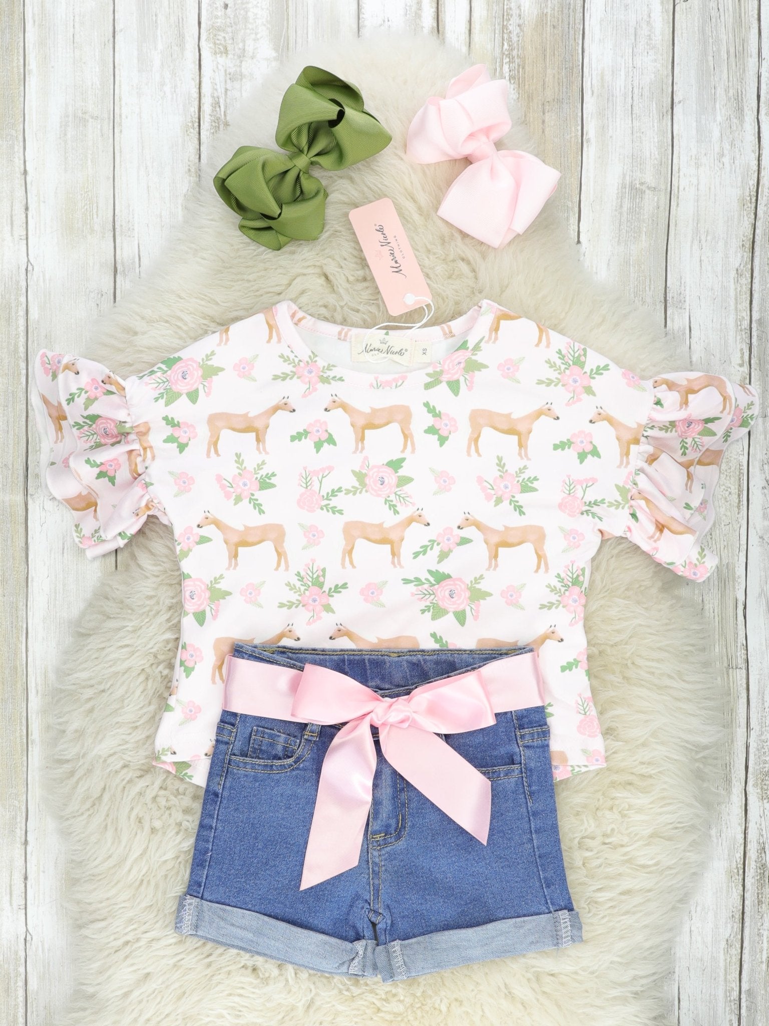 Sage Floral Horse Outfit - Marie Nicole Clothing