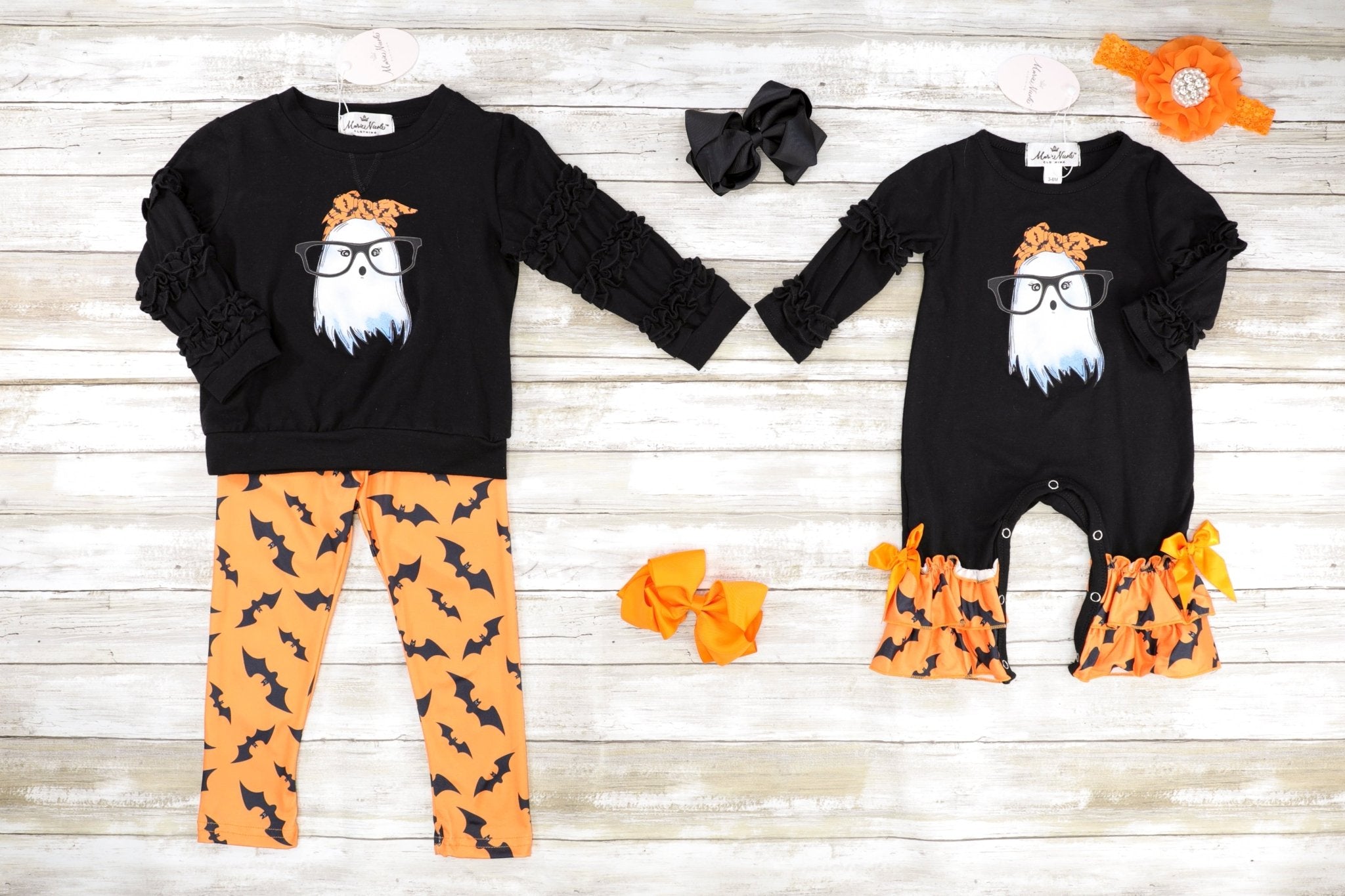 Bat Bandana Ghost Ruffle Top & Bottoms Outfit - Marie Nicole Clothing