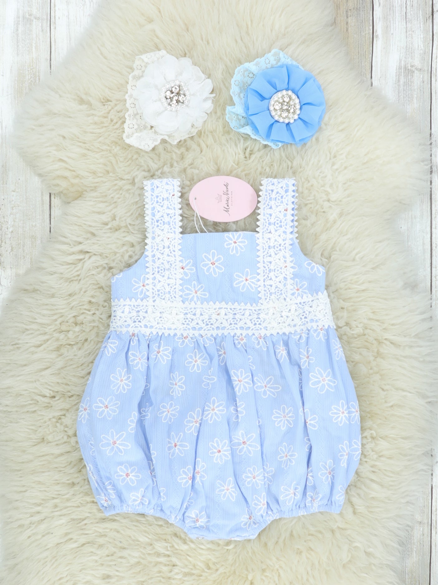Blue Daisy Lace Romper - Marie Nicole Clothing