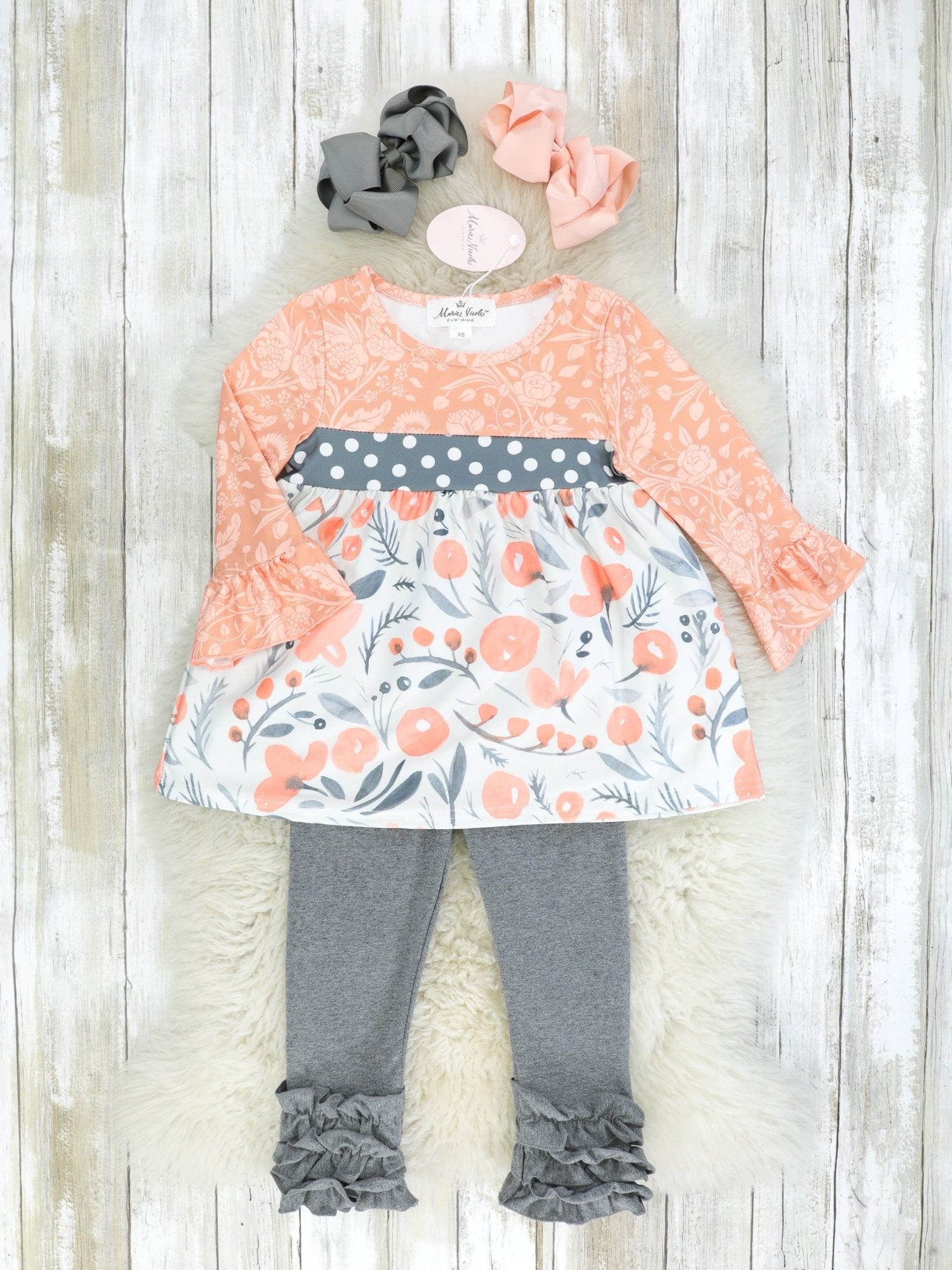 Blush & Grey Floral Ruffle Outfit - Marie Nicole Clothing