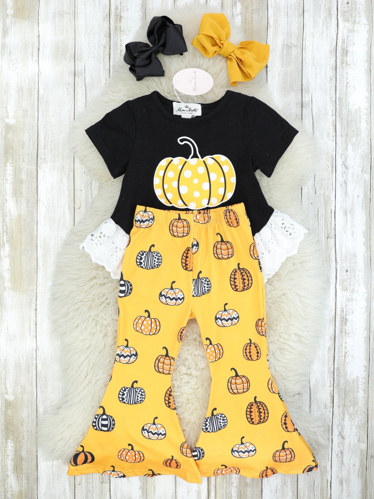 Pumpkin Eyelet Lace Top & Bell Bottoms Outfit - Marie Nicole Clothing