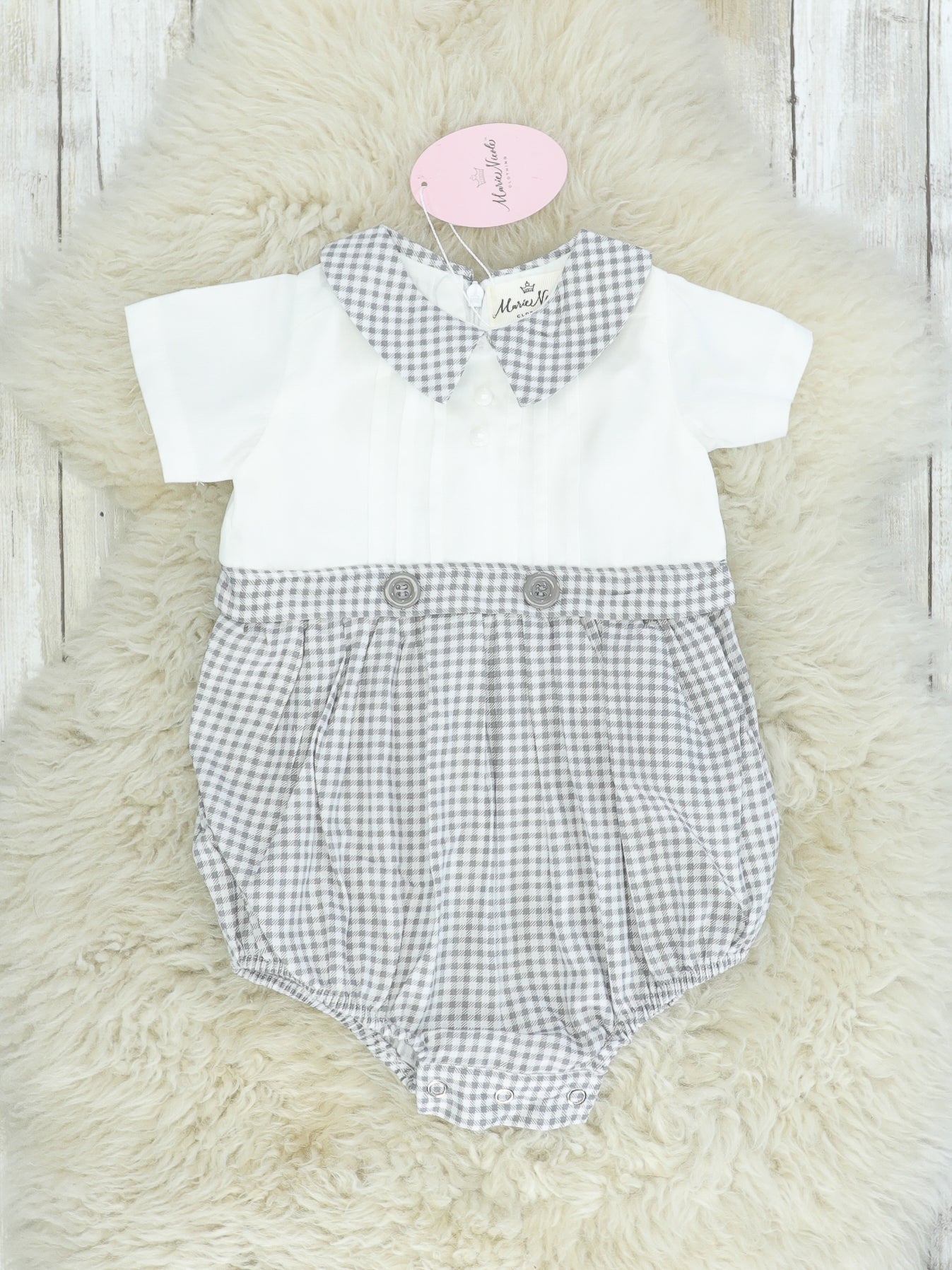 Grey & White Gingham Bubble Romper - Marie Nicole Clothing