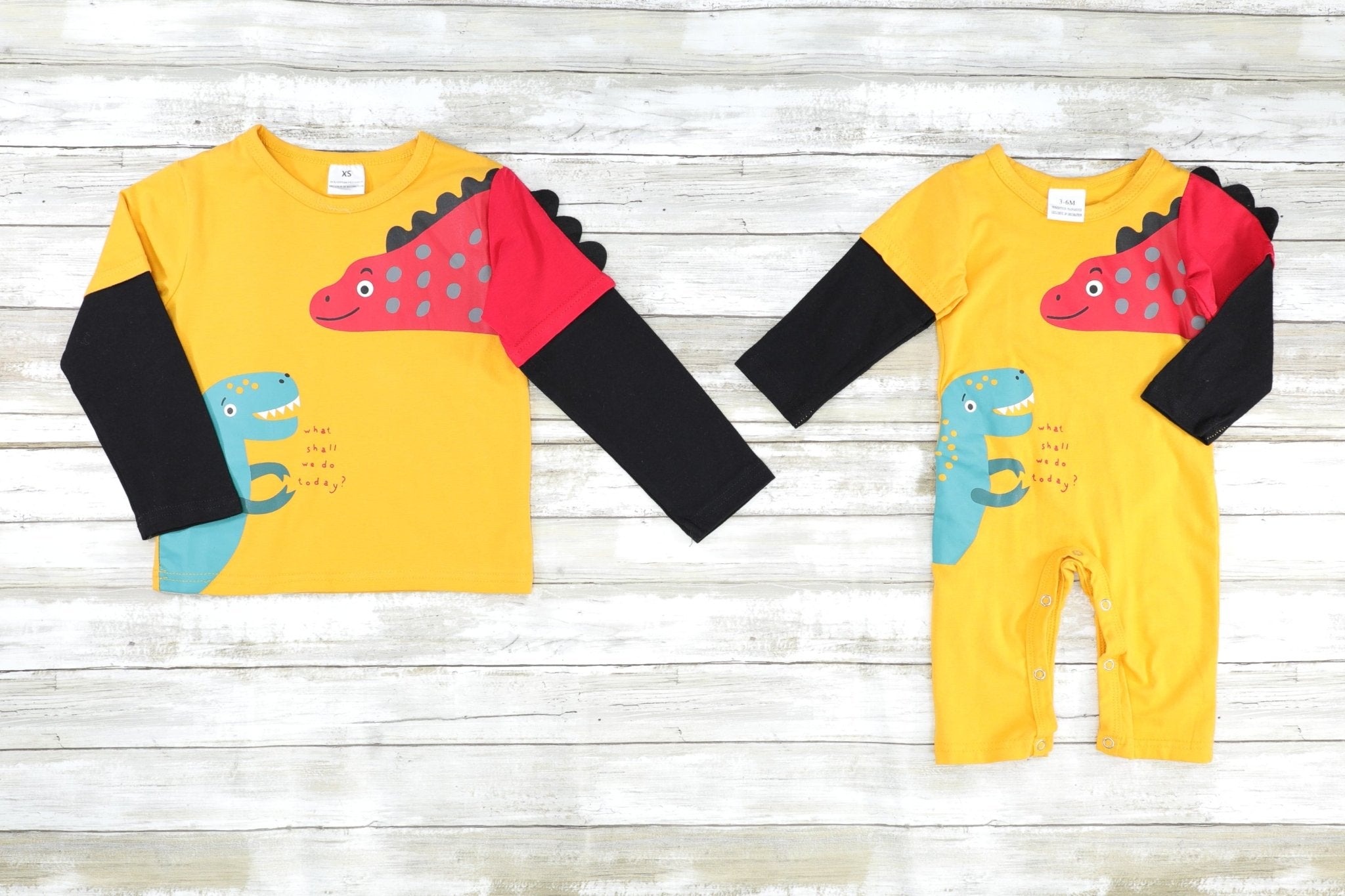 Mustard Dinosaur Layered Romper - Marie Nicole Clothing