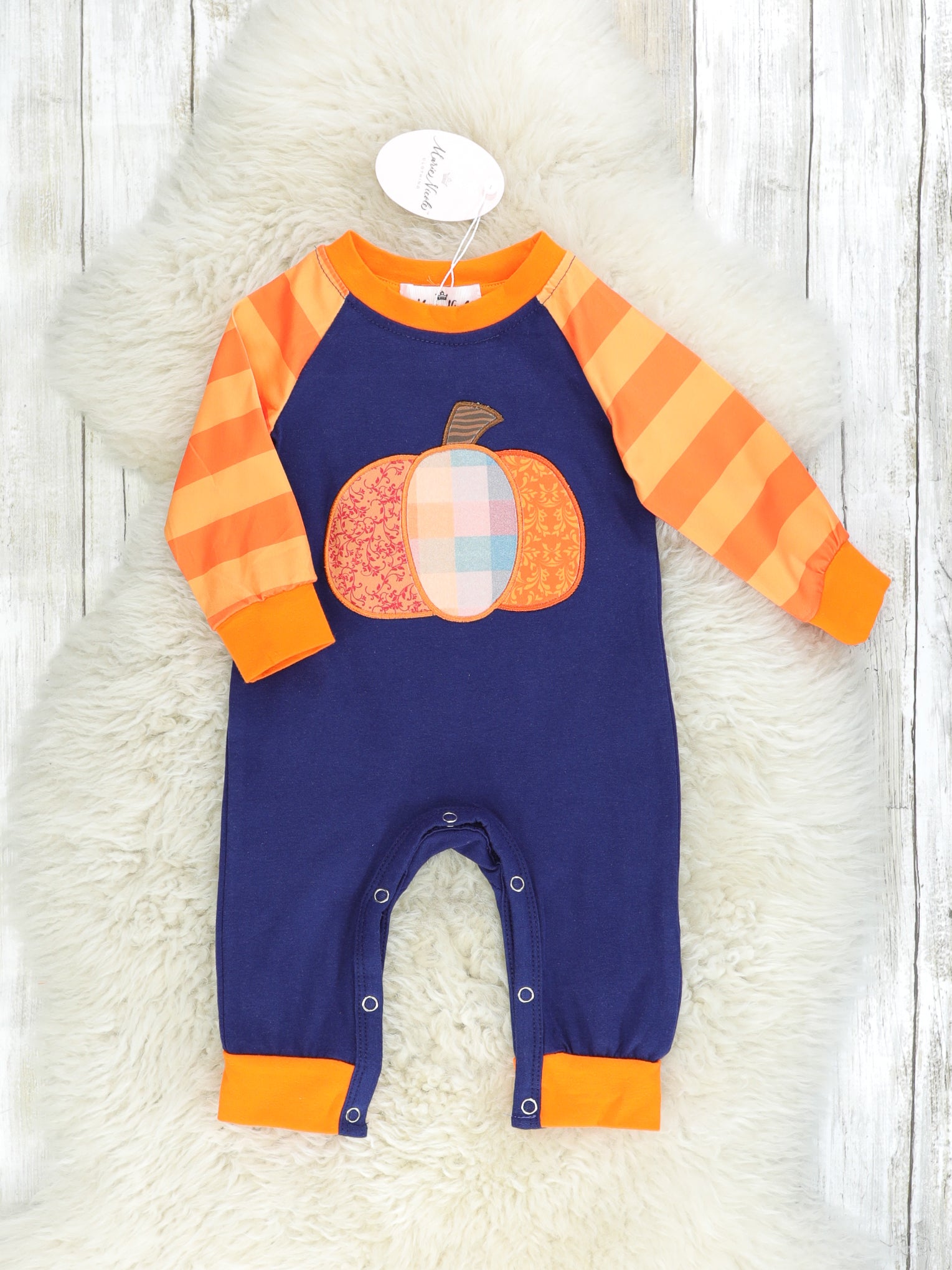 Plaid Pumpkin Striped Romper - Marie Nicole Clothing