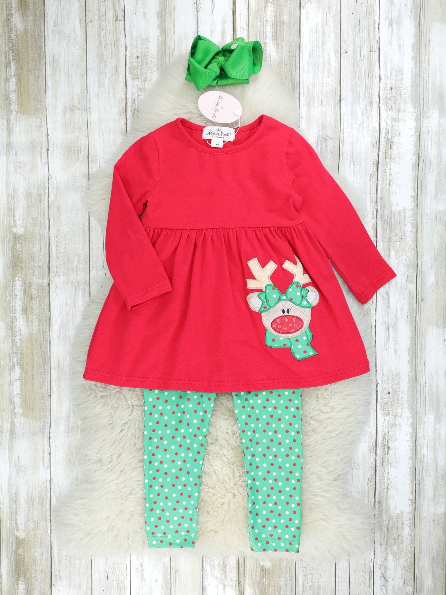 Red & Green Reindeer 3 - Piece Outfit - Marie Nicole Clothing