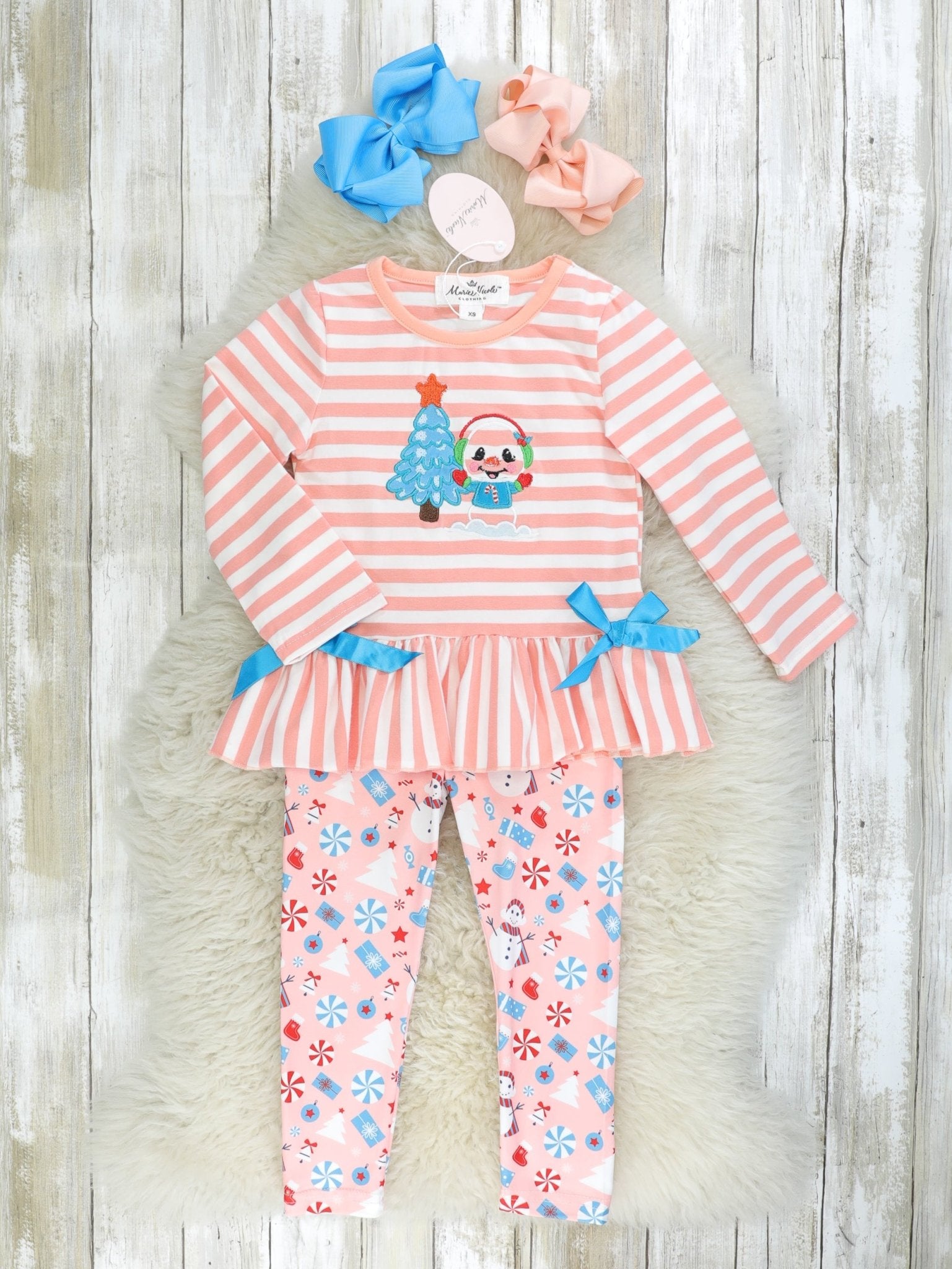 Peach Christmas Ruffle Outfit - Marie Nicole Clothing