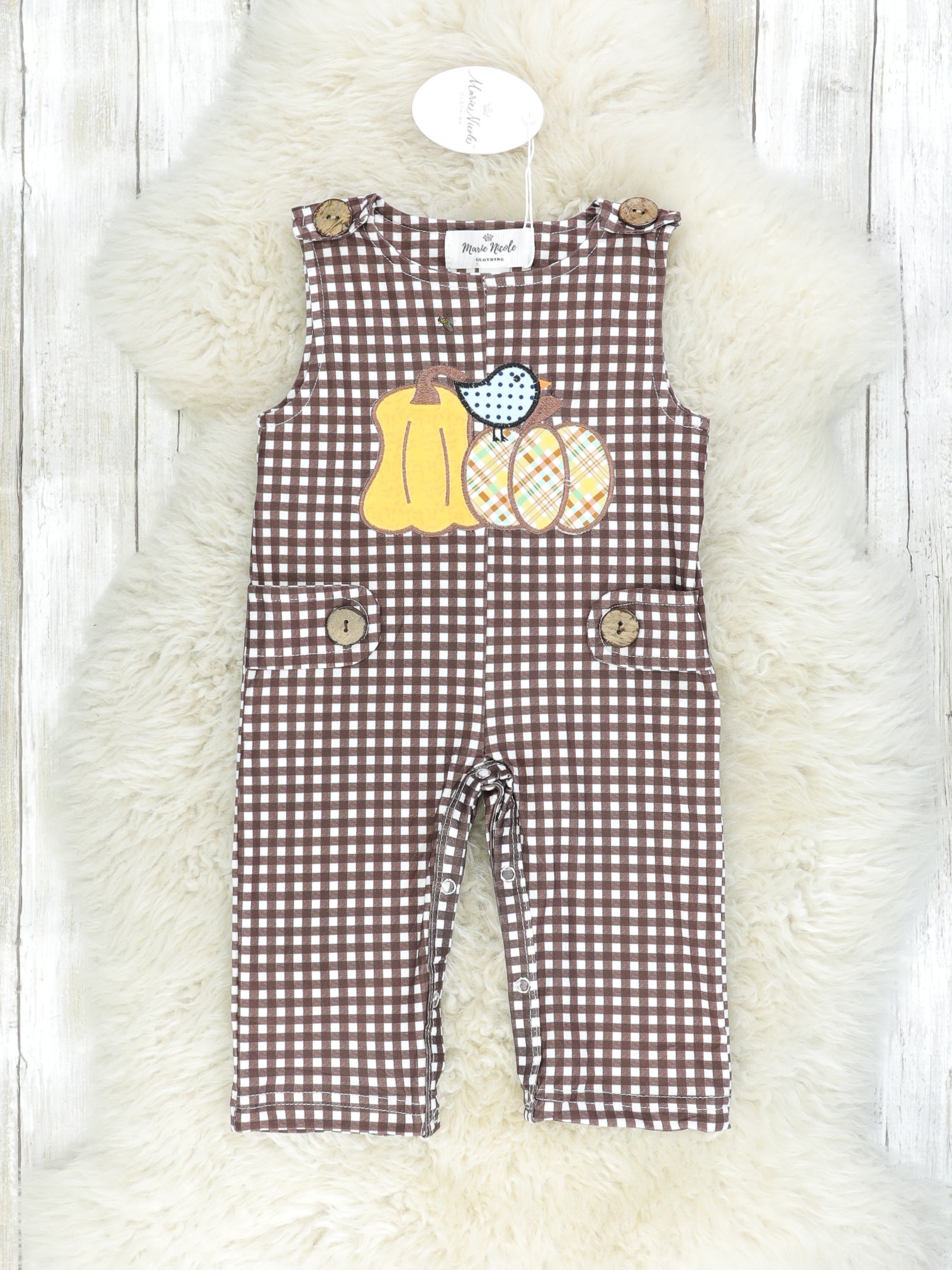 Brown Checked Pumpkin Romper - Marie Nicole Clothing