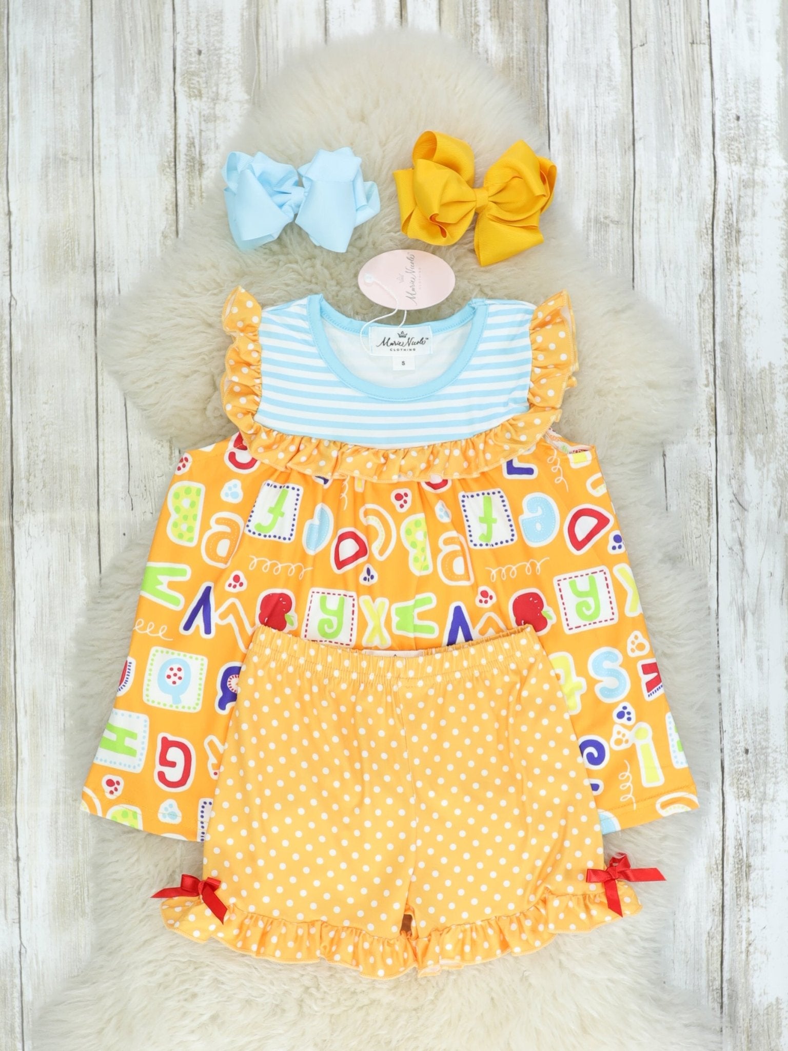 Orange & Blue Alphabet Ruffle Outfit - Marie Nicole Clothing