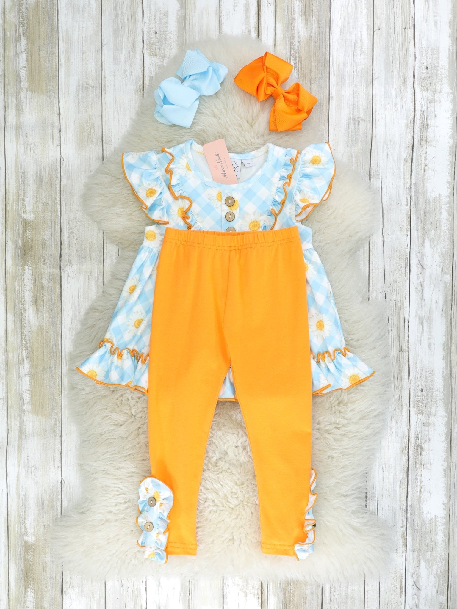 Blue & Orange Daisy Ruffle Outfit - Marie Nicole Clothing