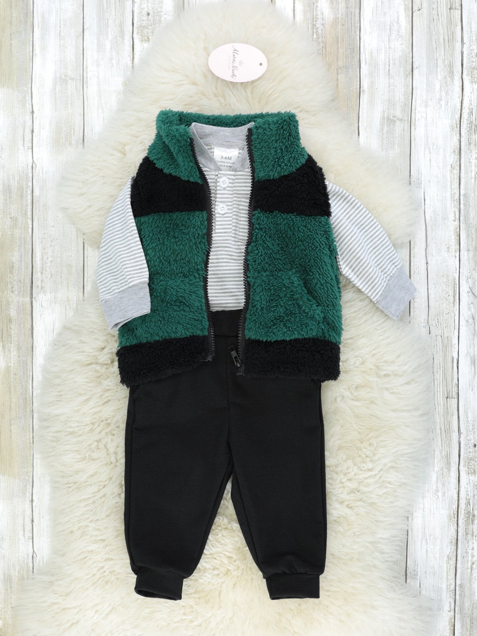 Green Vest, Romper, & Joggers Outfit - Marie Nicole Clothing