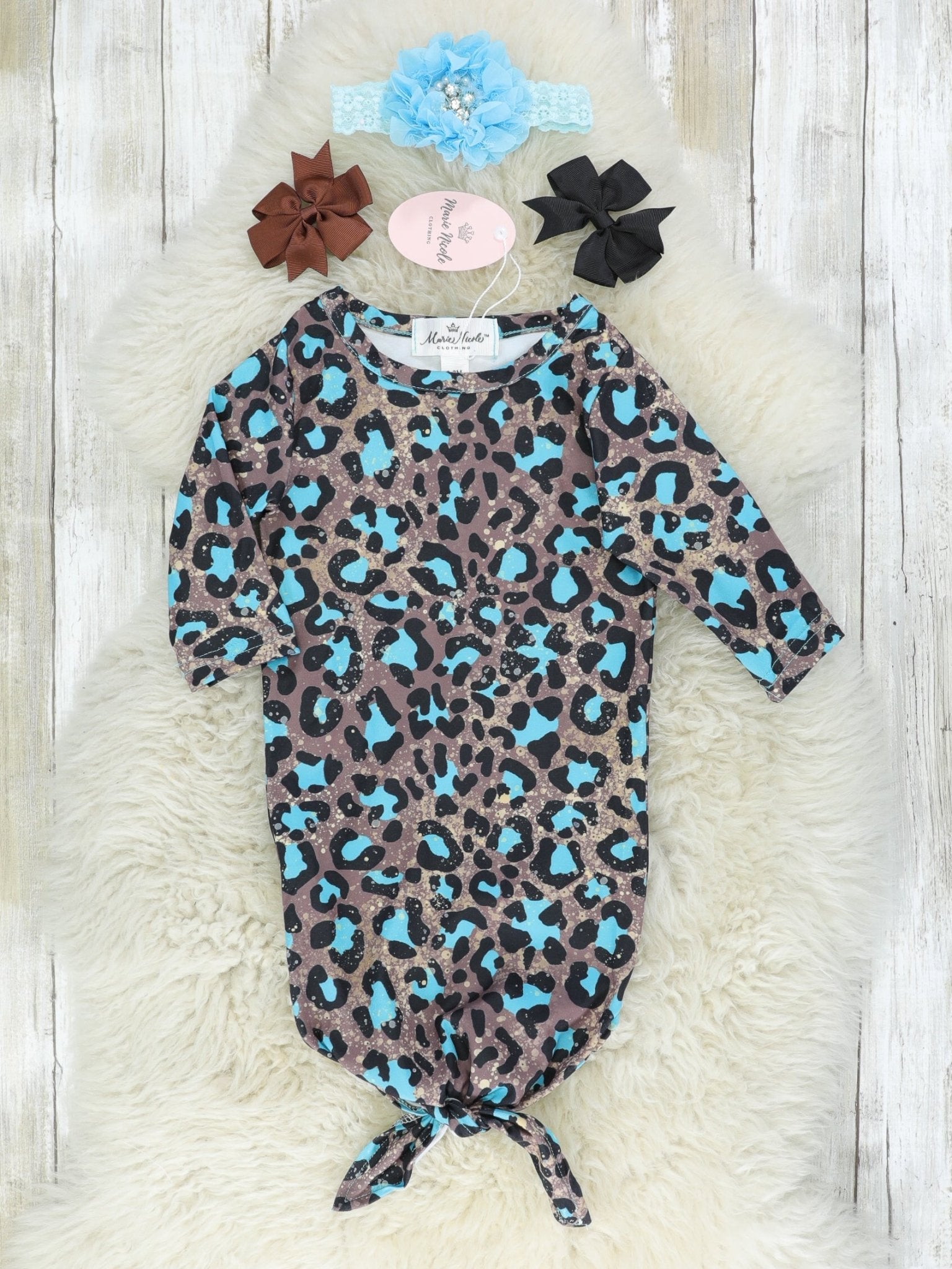 Bright Blue Leopard Knot Gown - Marie Nicole Clothing