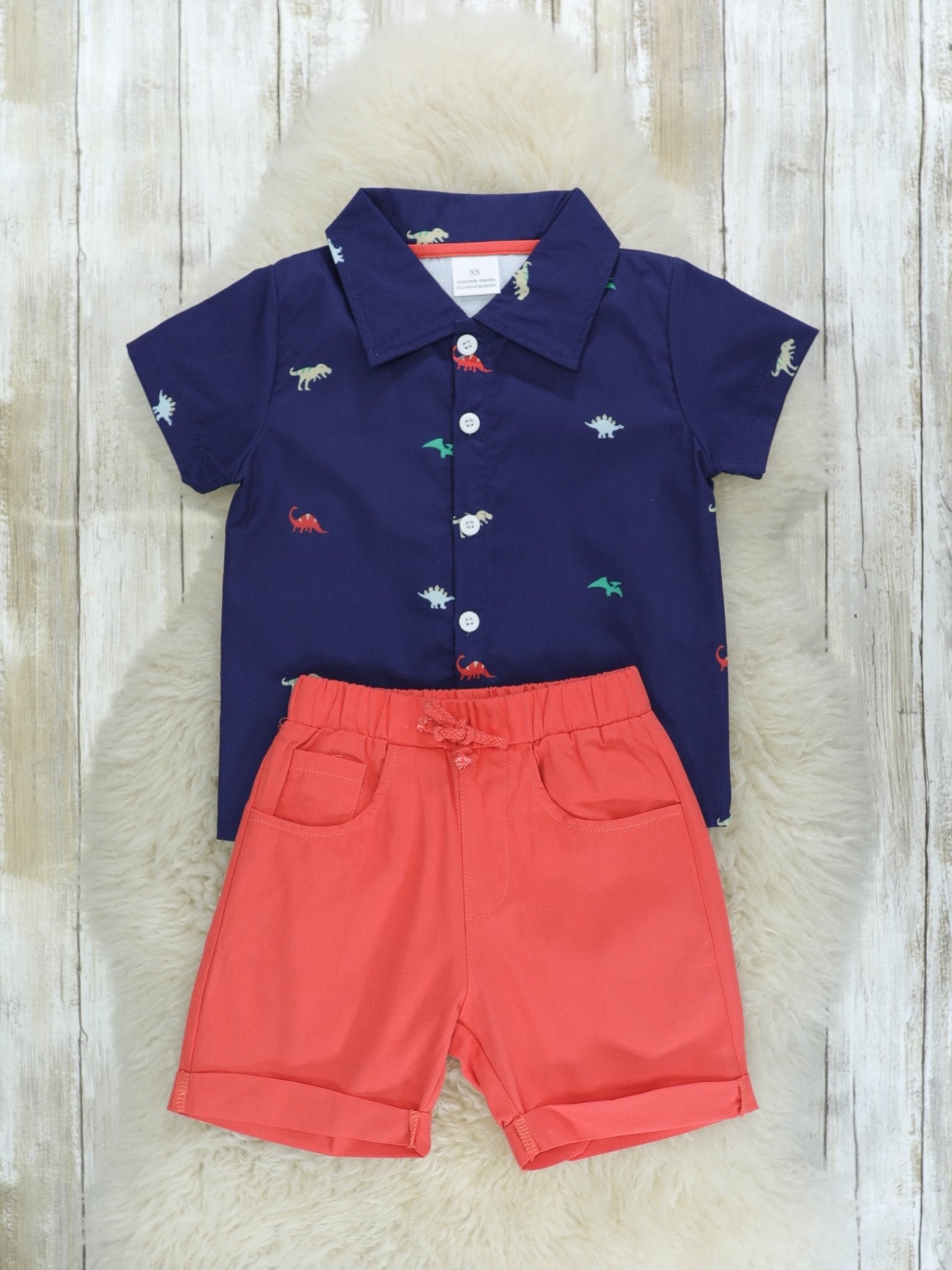 Navy Dino Polo & Shorts Outfit - Marie Nicole Clothing